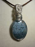 Faceted Moss Agate & Herkimer Diamond silver-tone copper wire-wrapped pendant