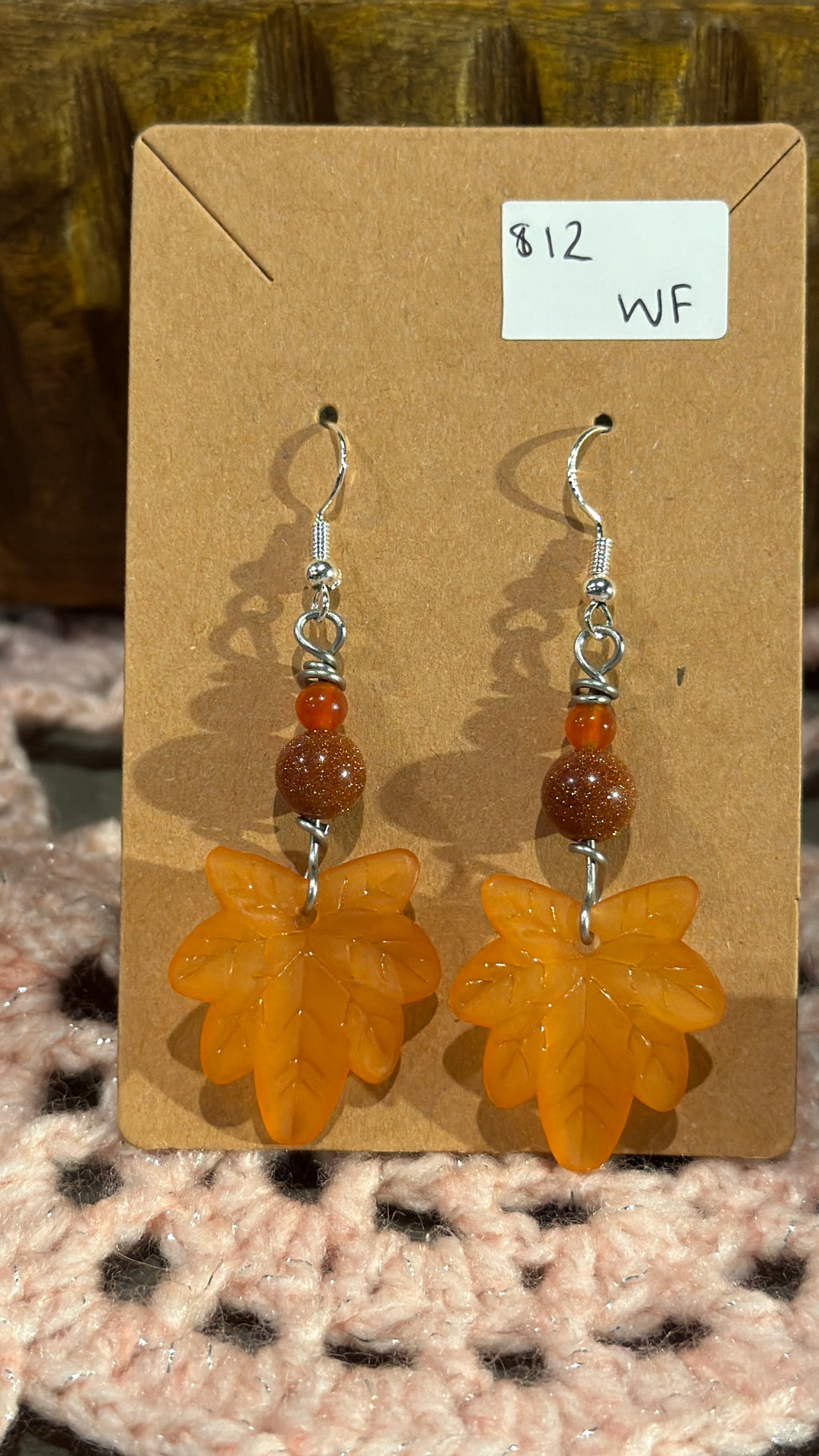 Sandstone & Red Agate orange leaf dangly earrings