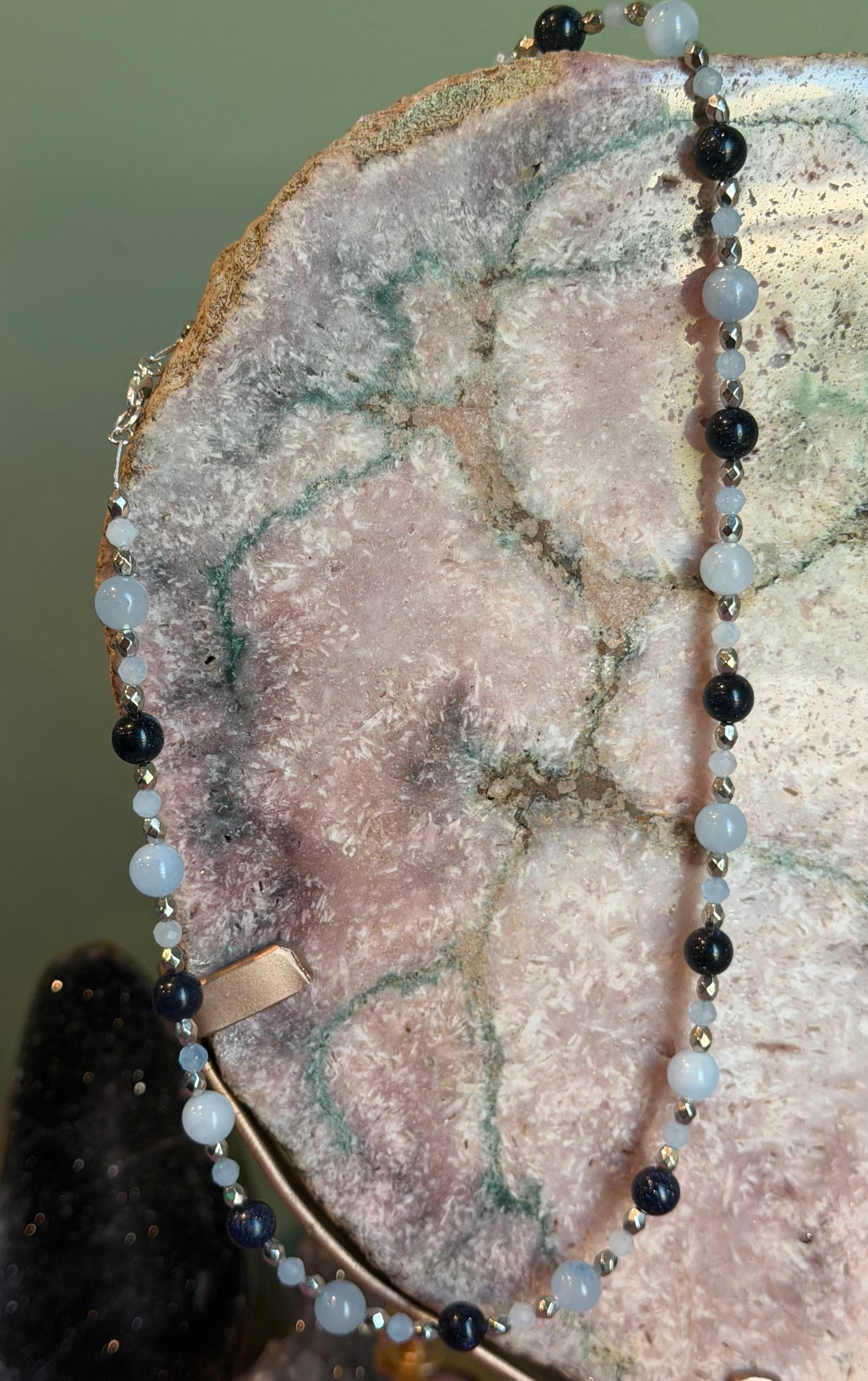 Blue Sandstone & Aquamarine beaded necklace