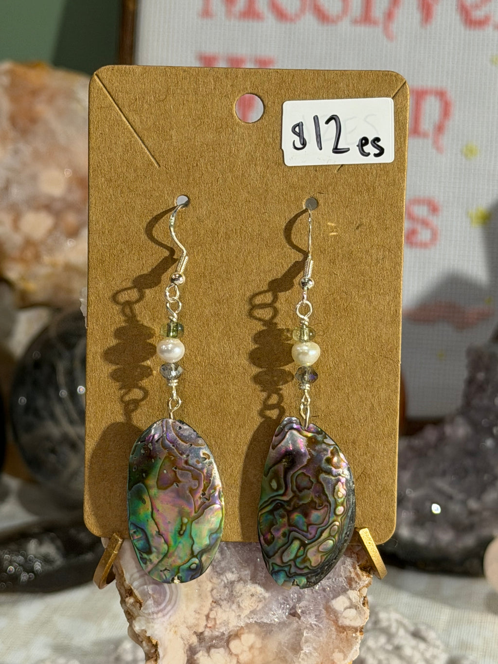 Abalone shell & pearl dangle earrings (A)