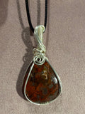 Jaspellite silver-tone copper wire-wrapped pendant