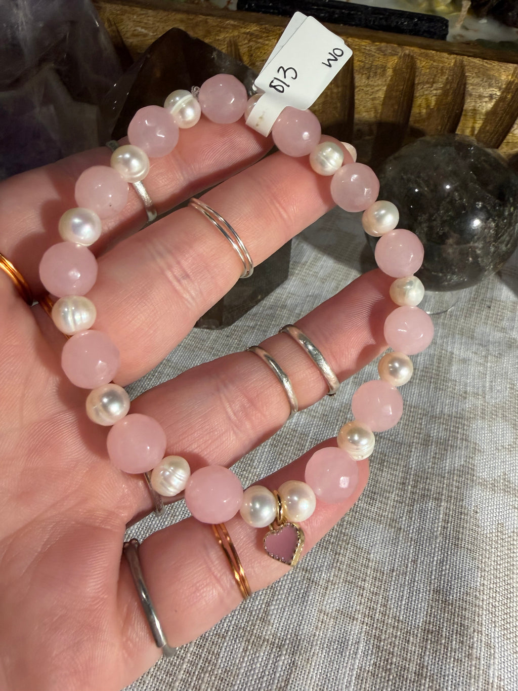 Rose Quartz & Freshwater Pearl 7.5 inch stretchy bracelet