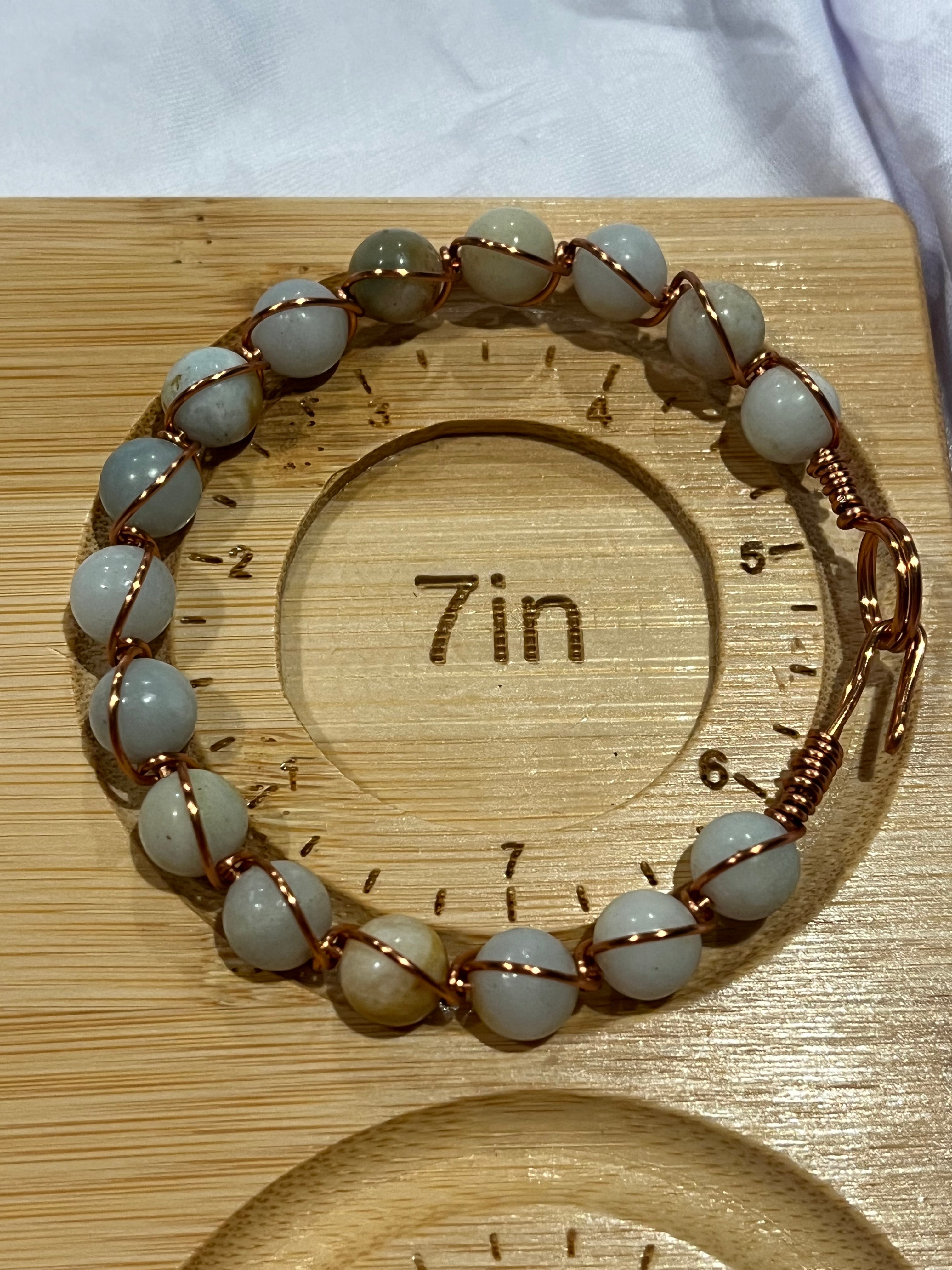 Amazonite 7 inch copper wire-wrapped bracelet