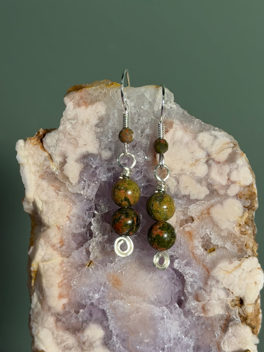 Unakite silver-tone earrings