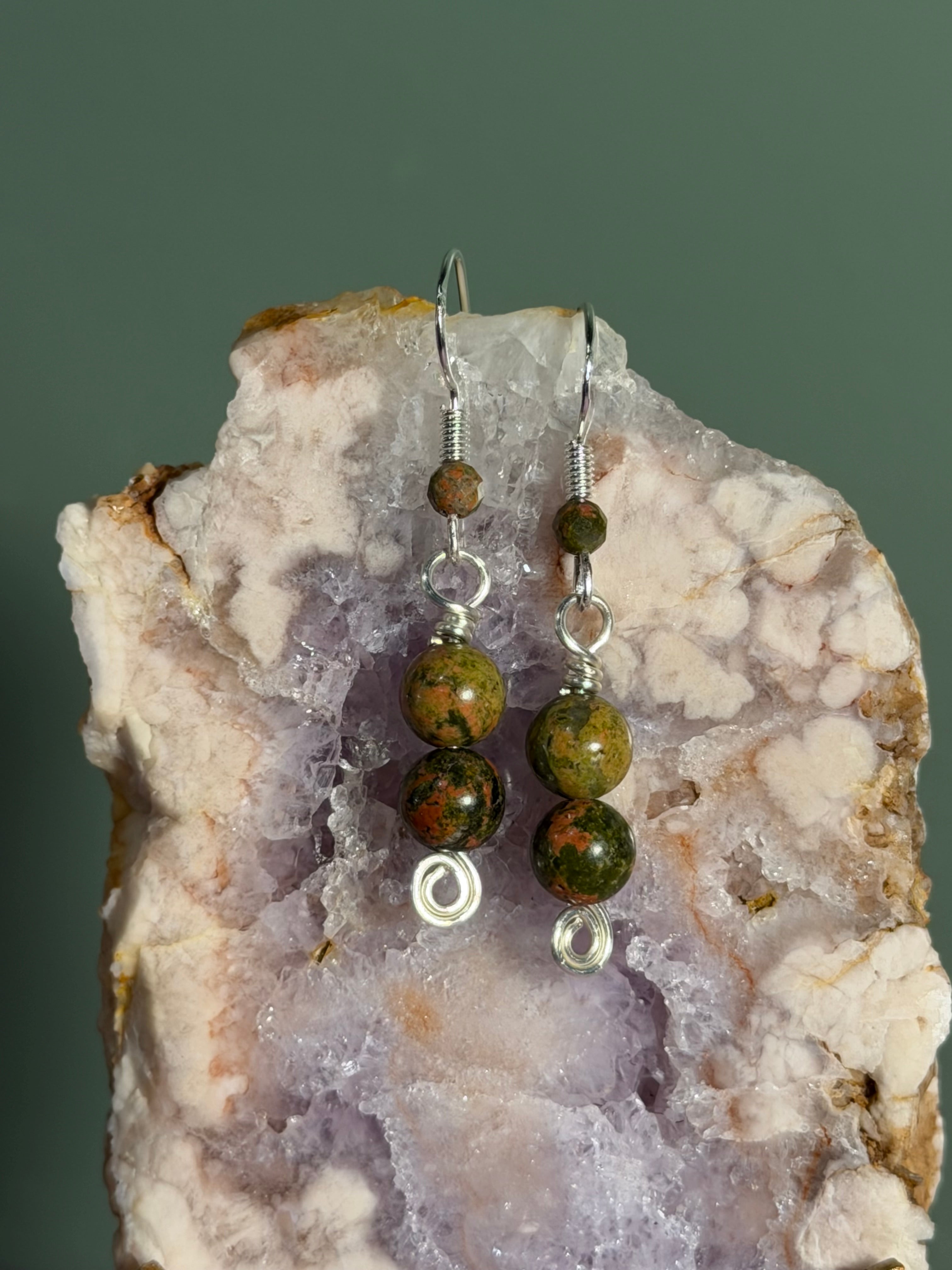 Unakite silver-tone earrings
