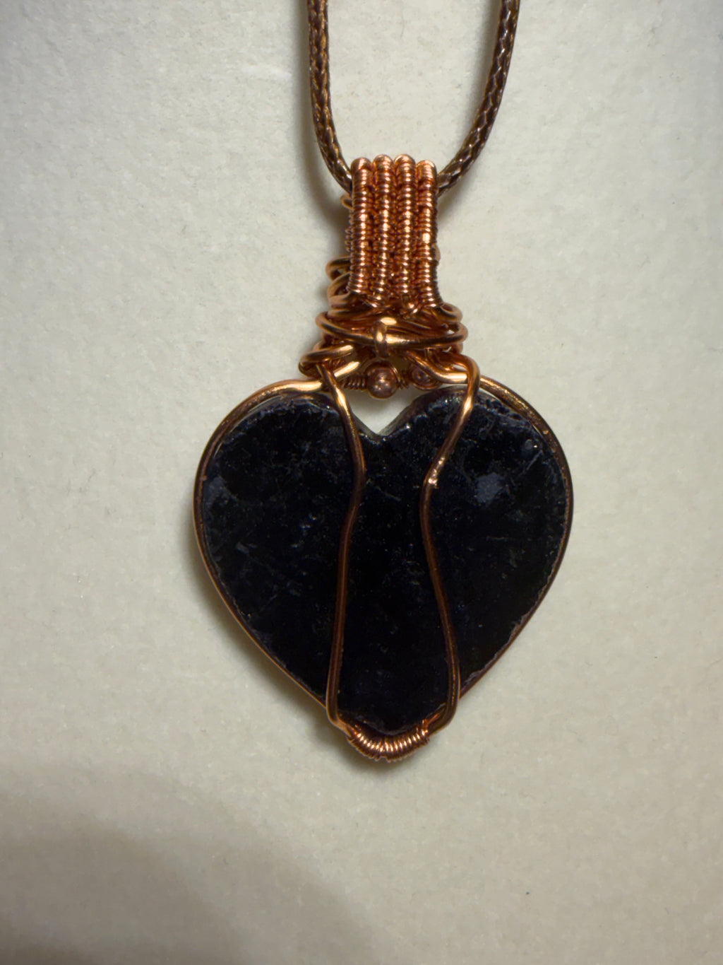 Titanium Aura Druzy Heart & Amethyst facet copper wire-wrapped pendant
