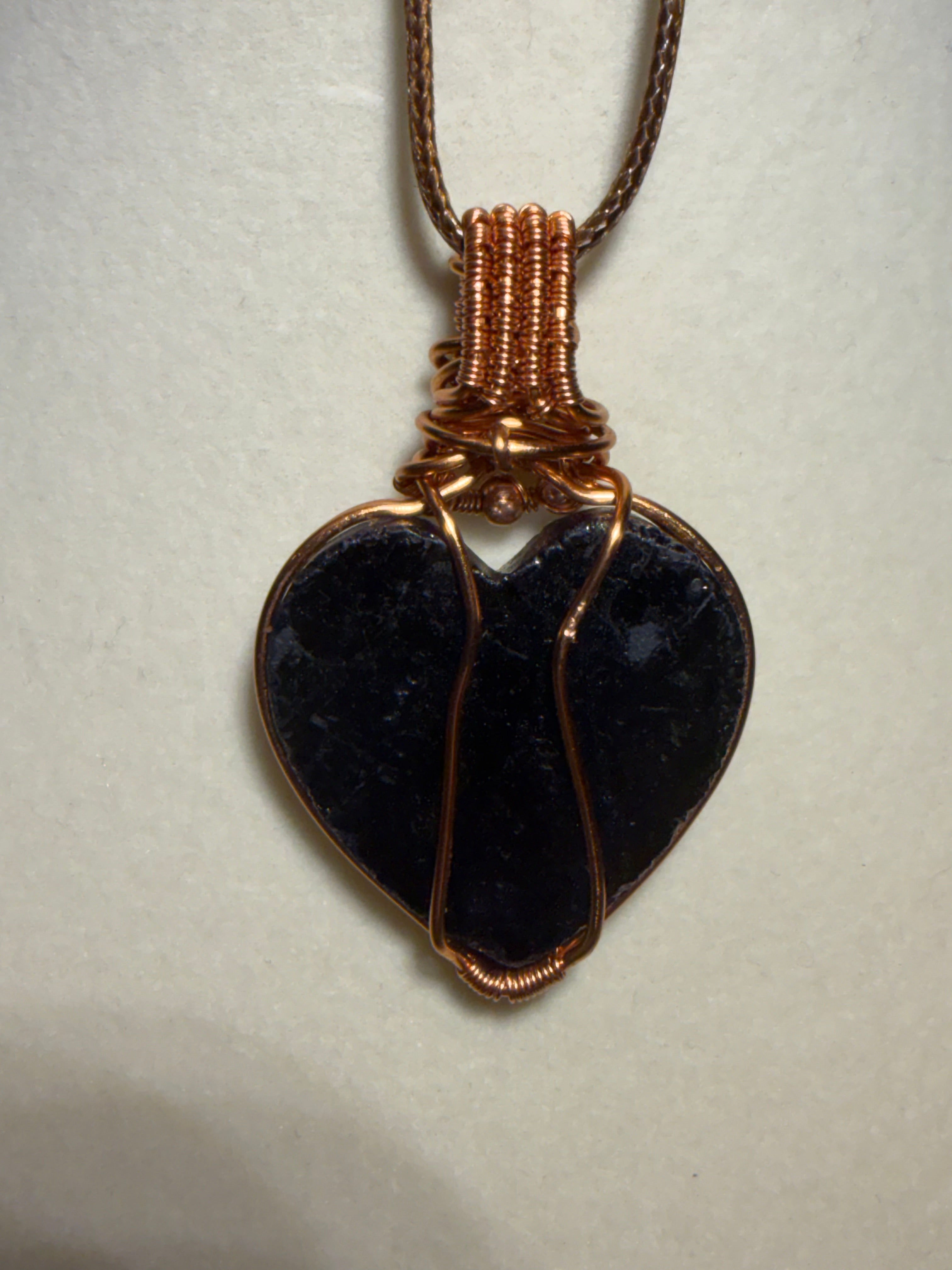 Titanium Aura Druzy Heart & Amethyst facet copper wire-wrapped pendant