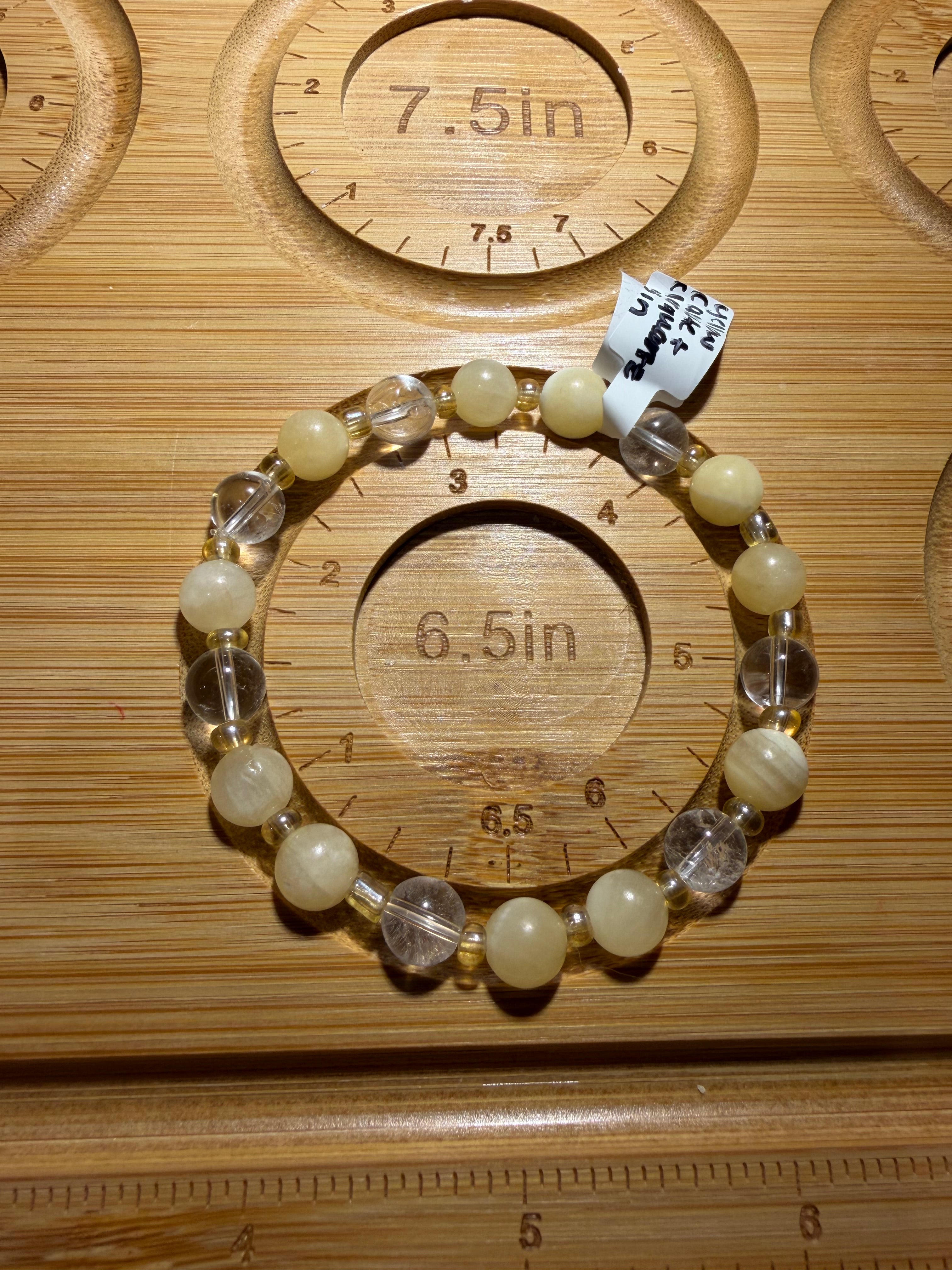 Yellow Calcite & Clear Quartz 6.5 inch stretchy bracelet