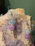 Amethyst & Aquamarine silver-tone copper wire-wrapped earrings