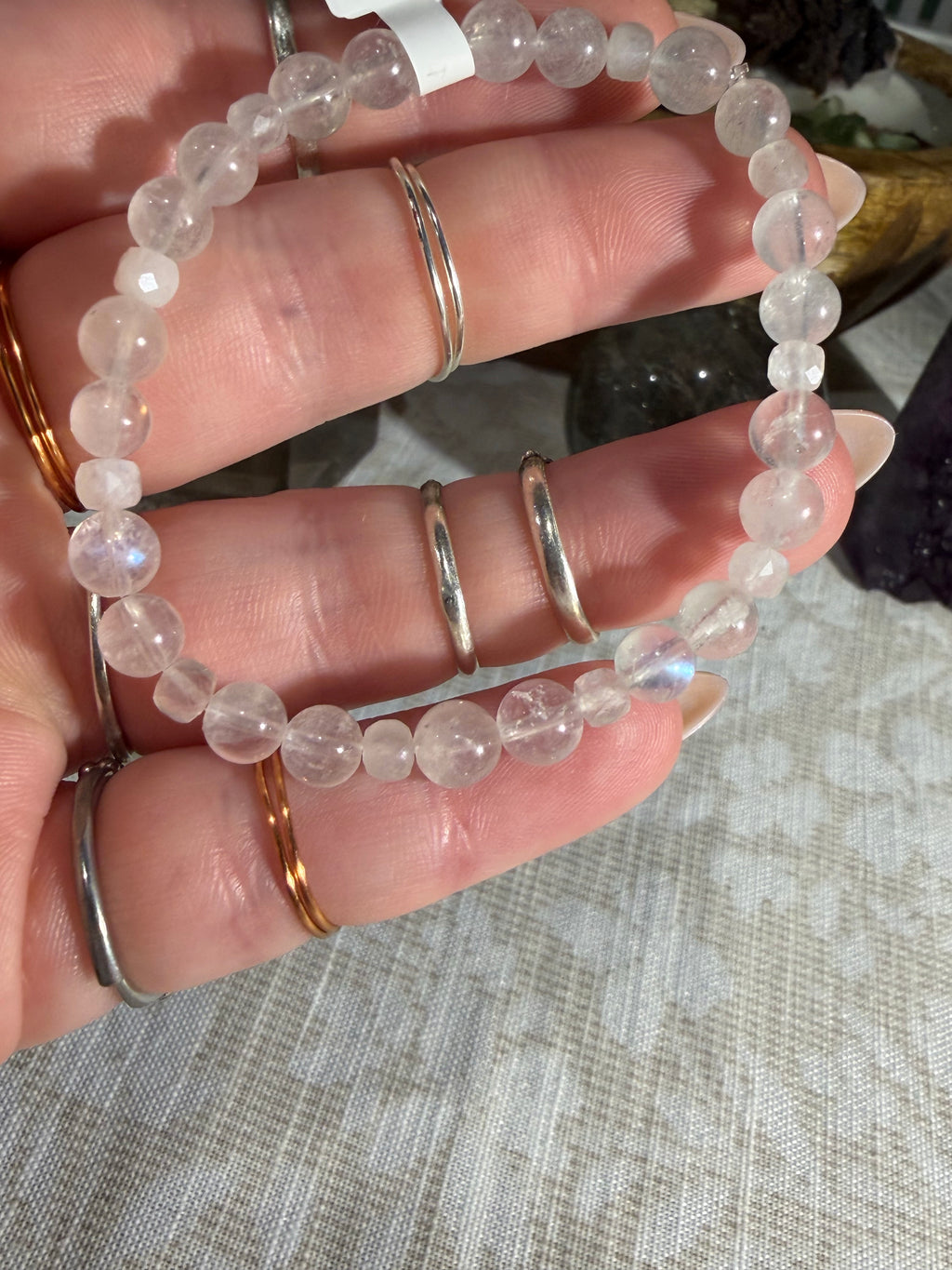 Rainbow Moonstone 6 inch stretchy bracelet