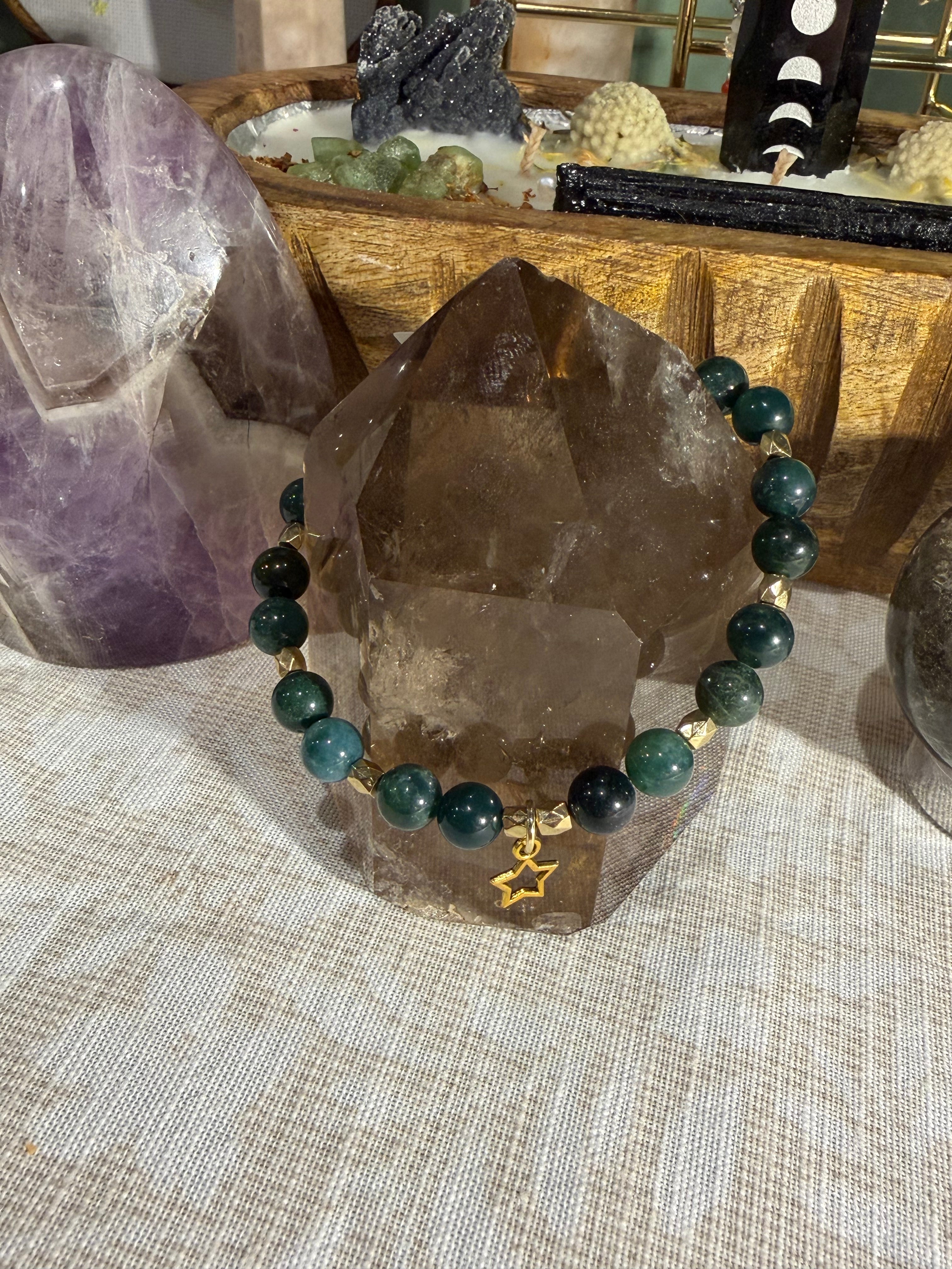 Moss agate 7.5 inch stretchy bracelet