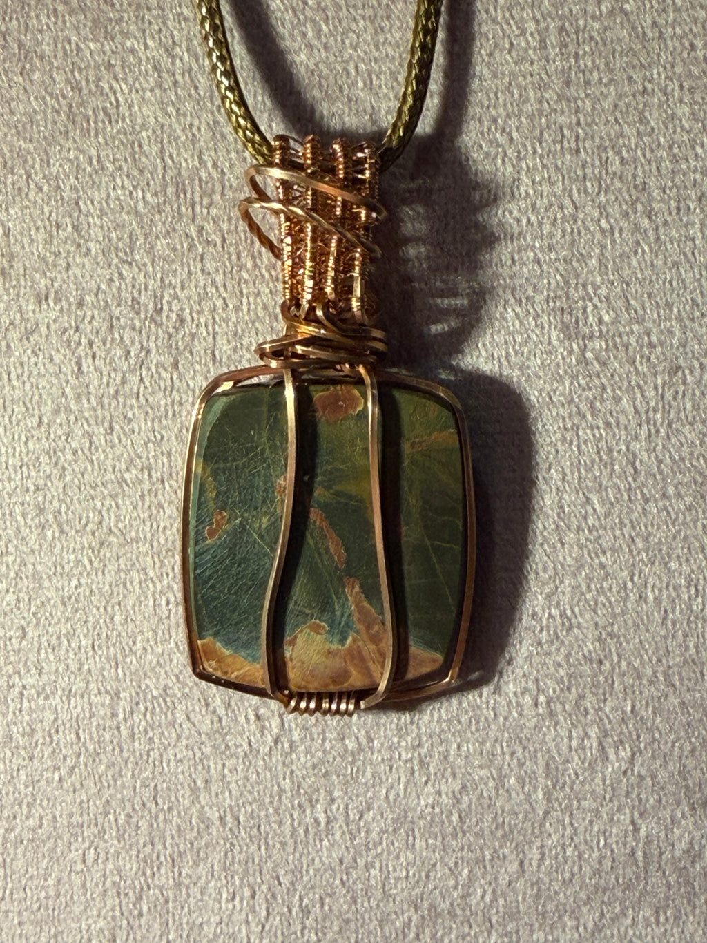 Cherry Creek Jasper copper wire-wrapped pendant