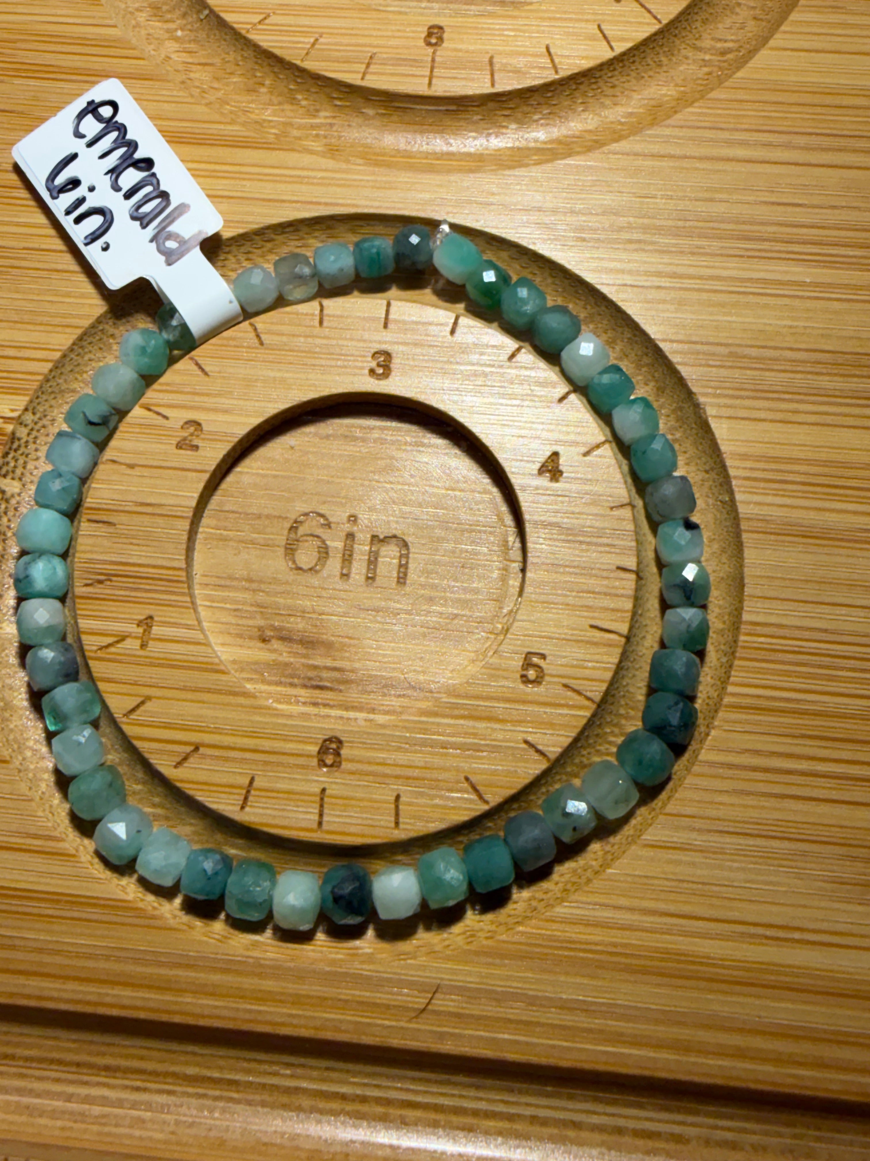 Faceted Emerald 6 inch stretchy bracelet