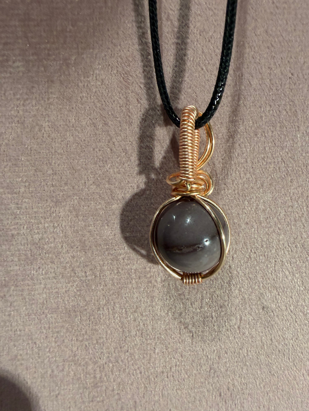 Mookaite Jasper rose-gold colored copper wire-wrapped pendant
