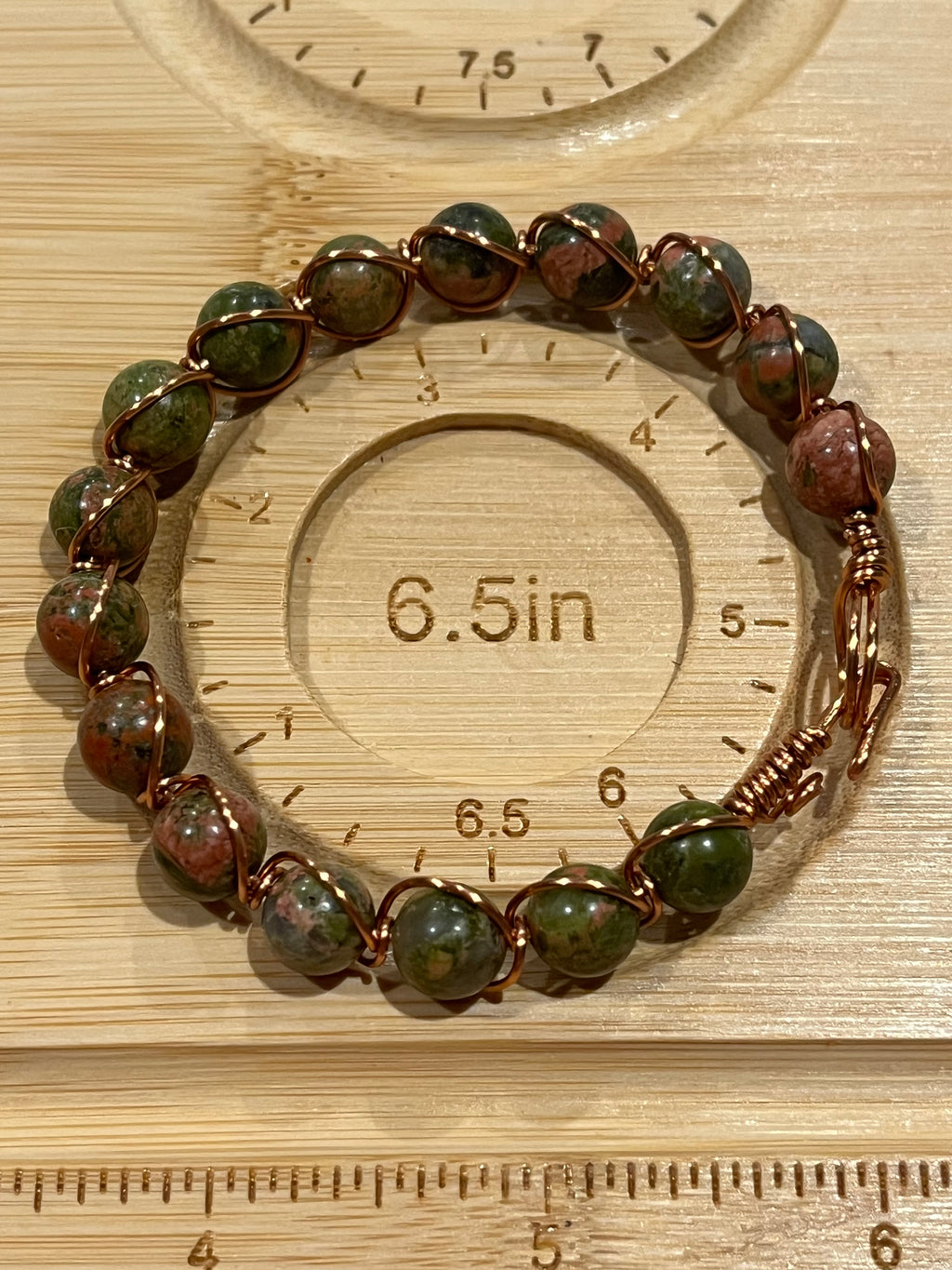 Unakite 6.5 inch copper wire-wrapped bracelet