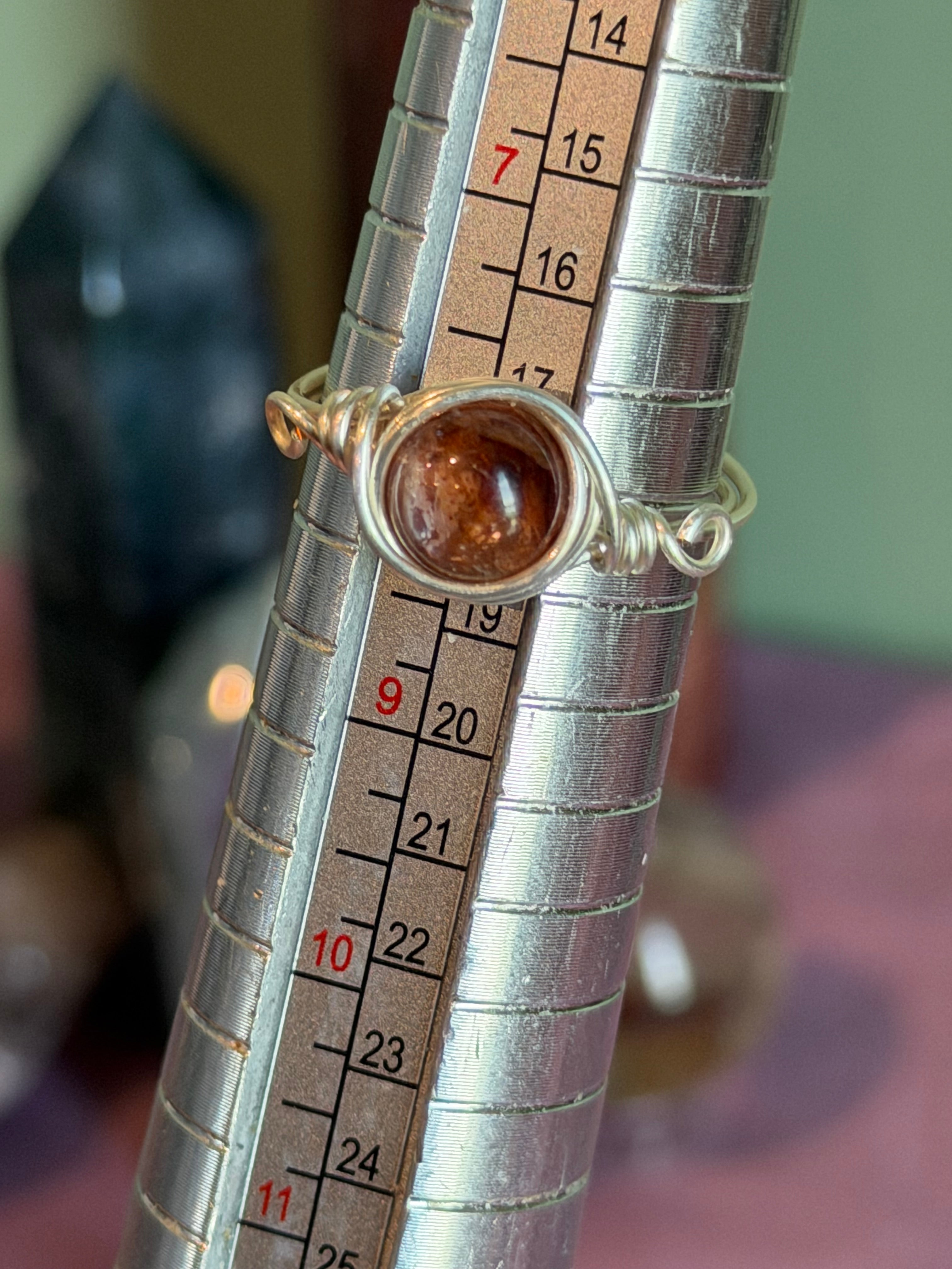 Fire Quartz size 8 silver-tone copper wire-wrapped ring