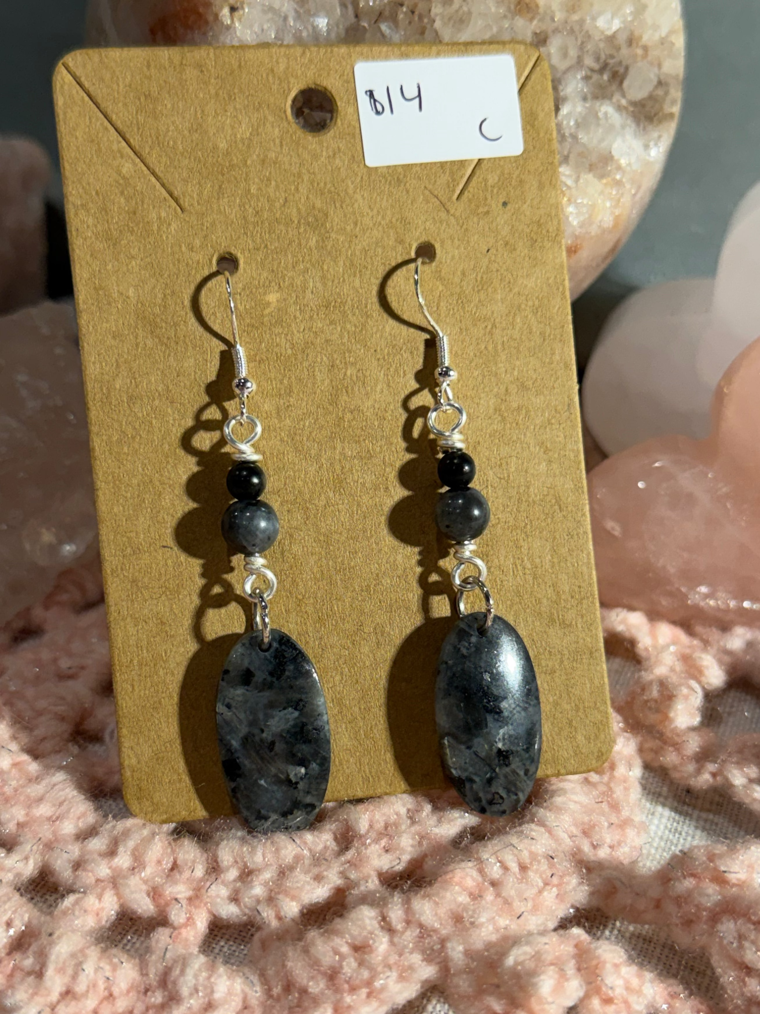 Larvikite & Black Agate dangle earrings