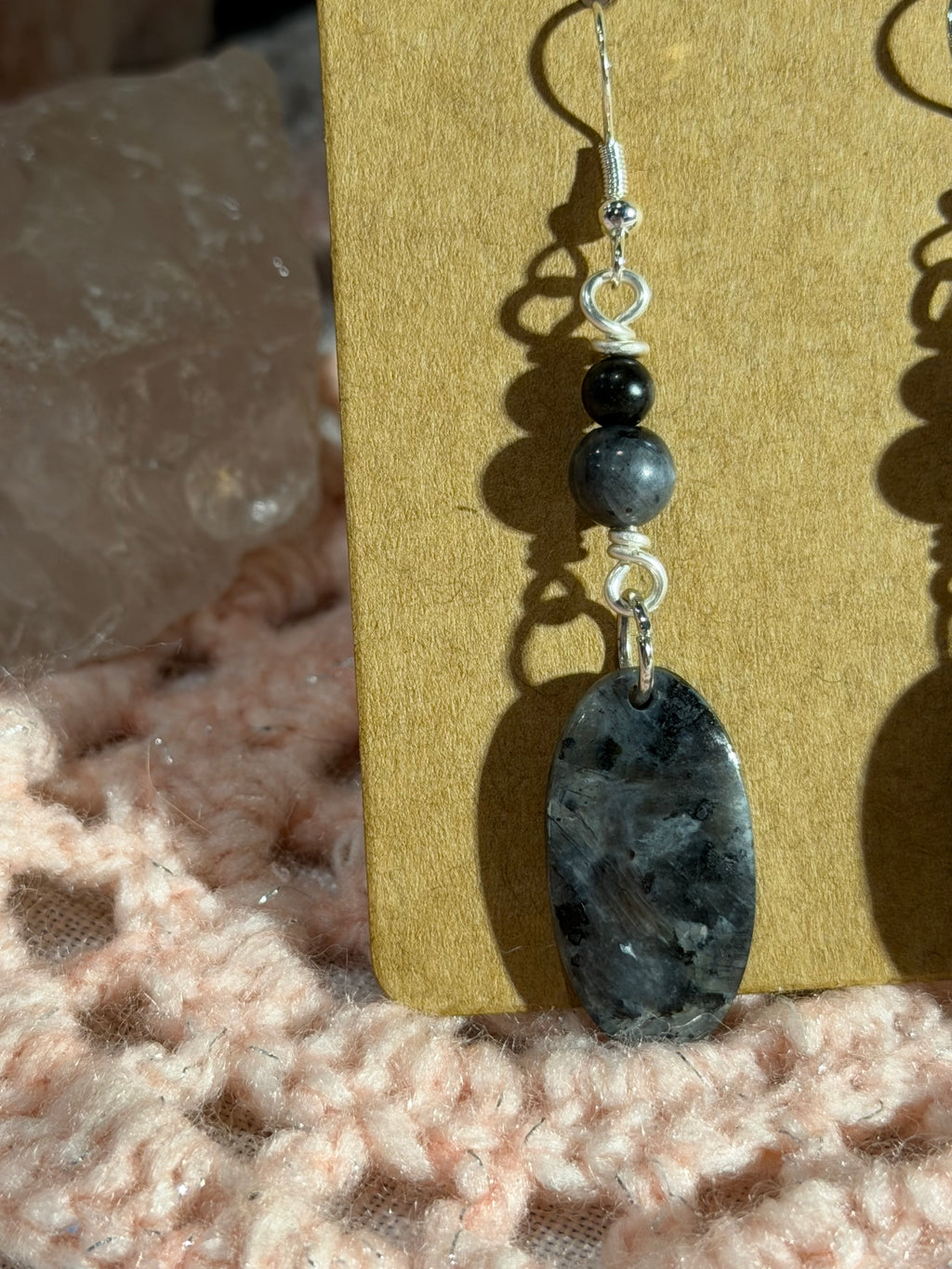 Larvikite & Black Agate dangle earrings