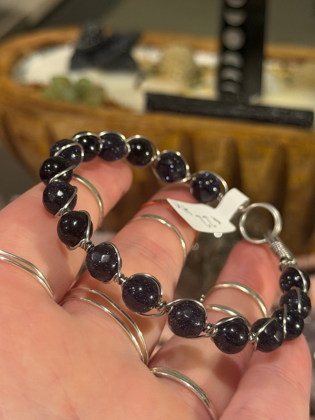 Blue Sandstone 7-inch stainless steel wire-wrapped bracelet