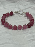 Strawberry Quartz 6.5 inch silver-tone copper wire-wrapped bracelet