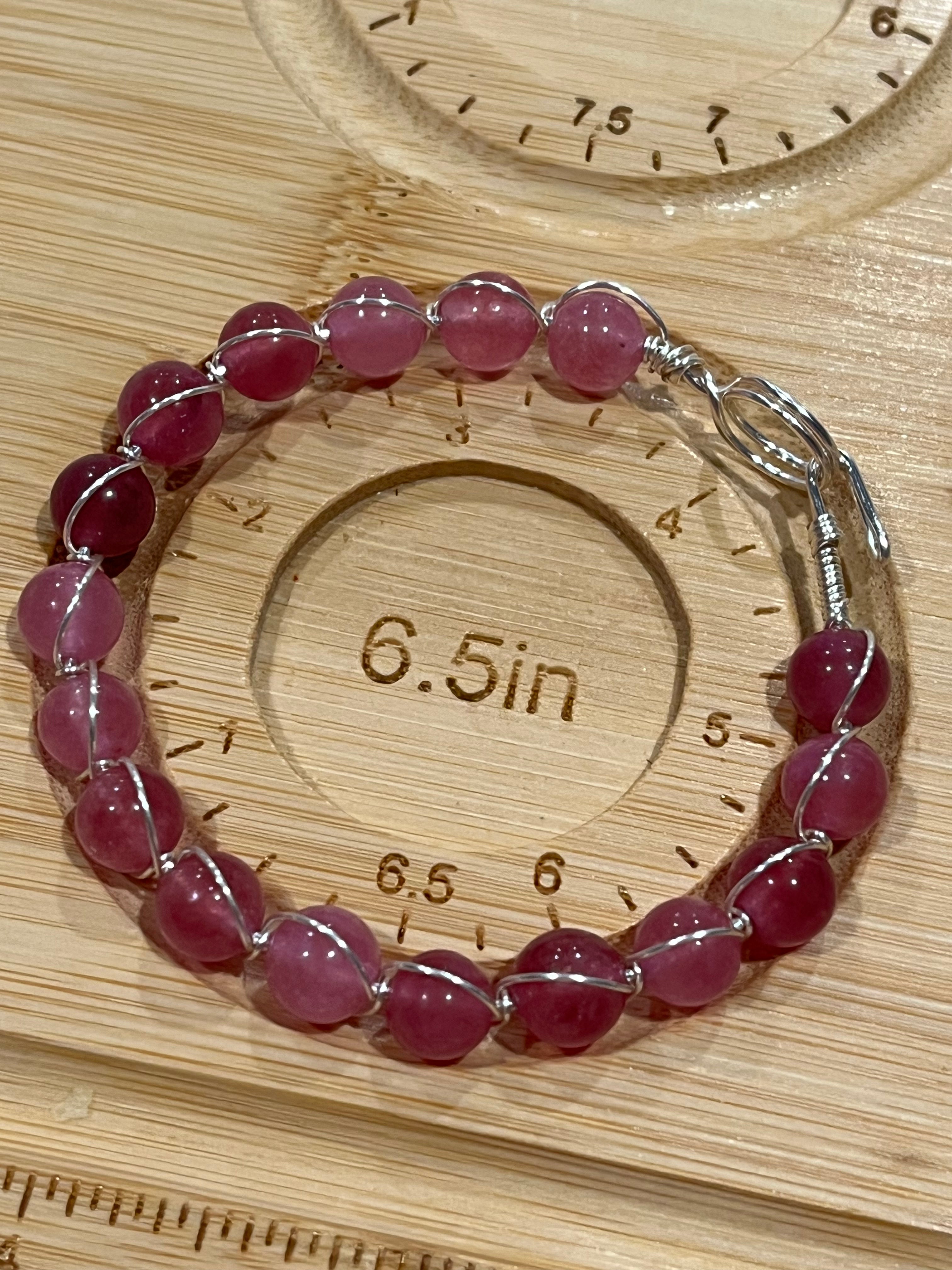Strawberry Quartz 6.5 inch silver-tone copper wire-wrapped bracelet