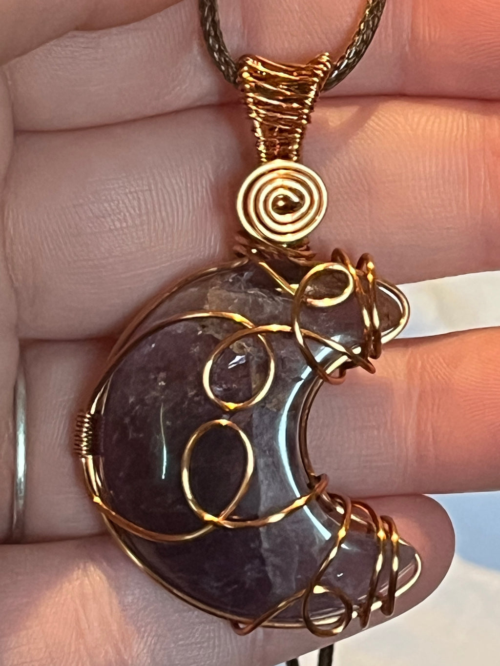 Amethyst moon copper wire-wrapped pendant