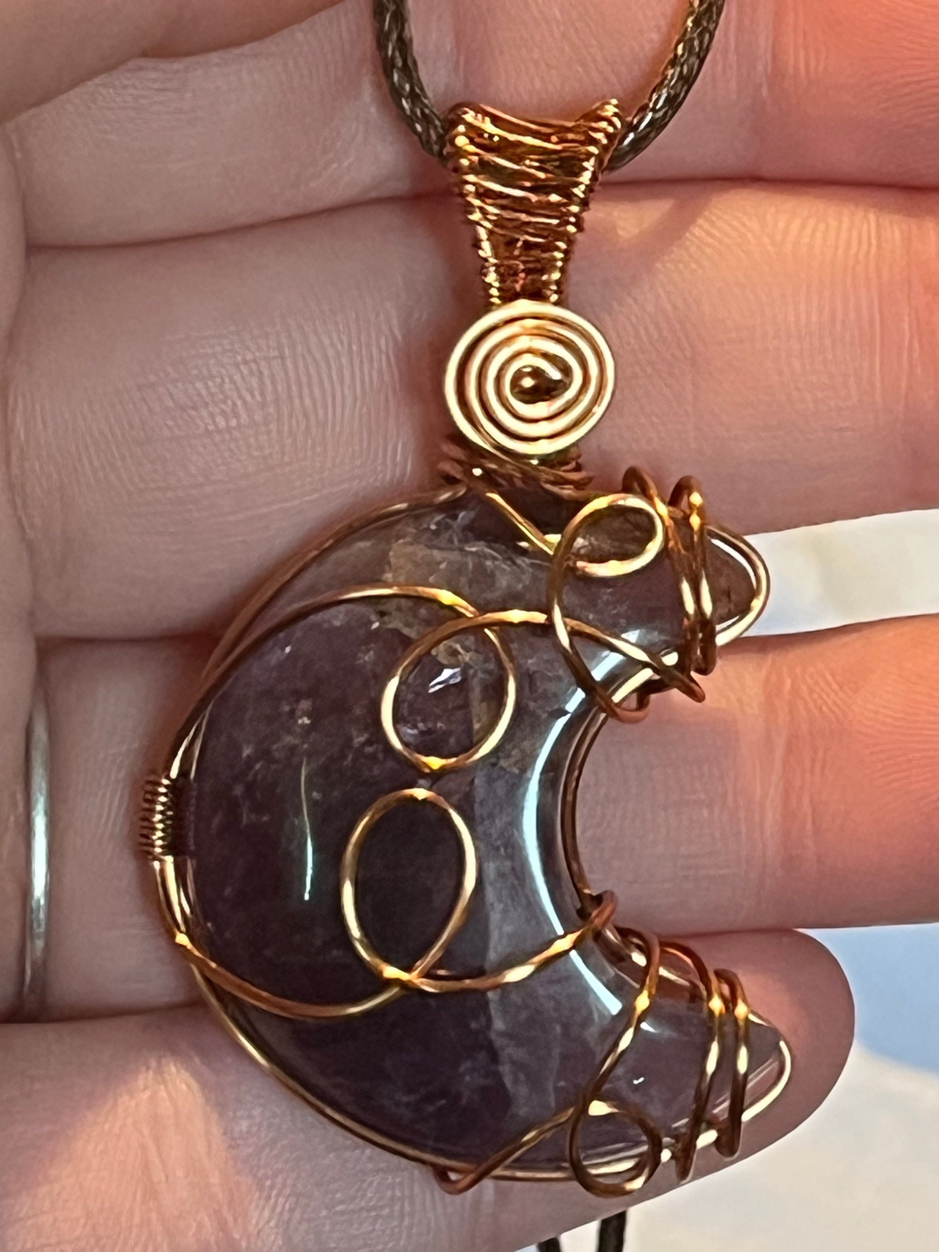 Amethyst moon copper wire-wrapped pendant