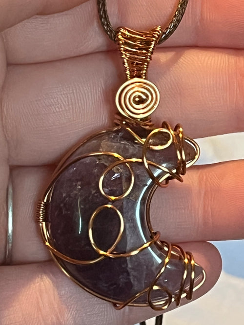 Amethyst moon copper wire-wrapped pendant