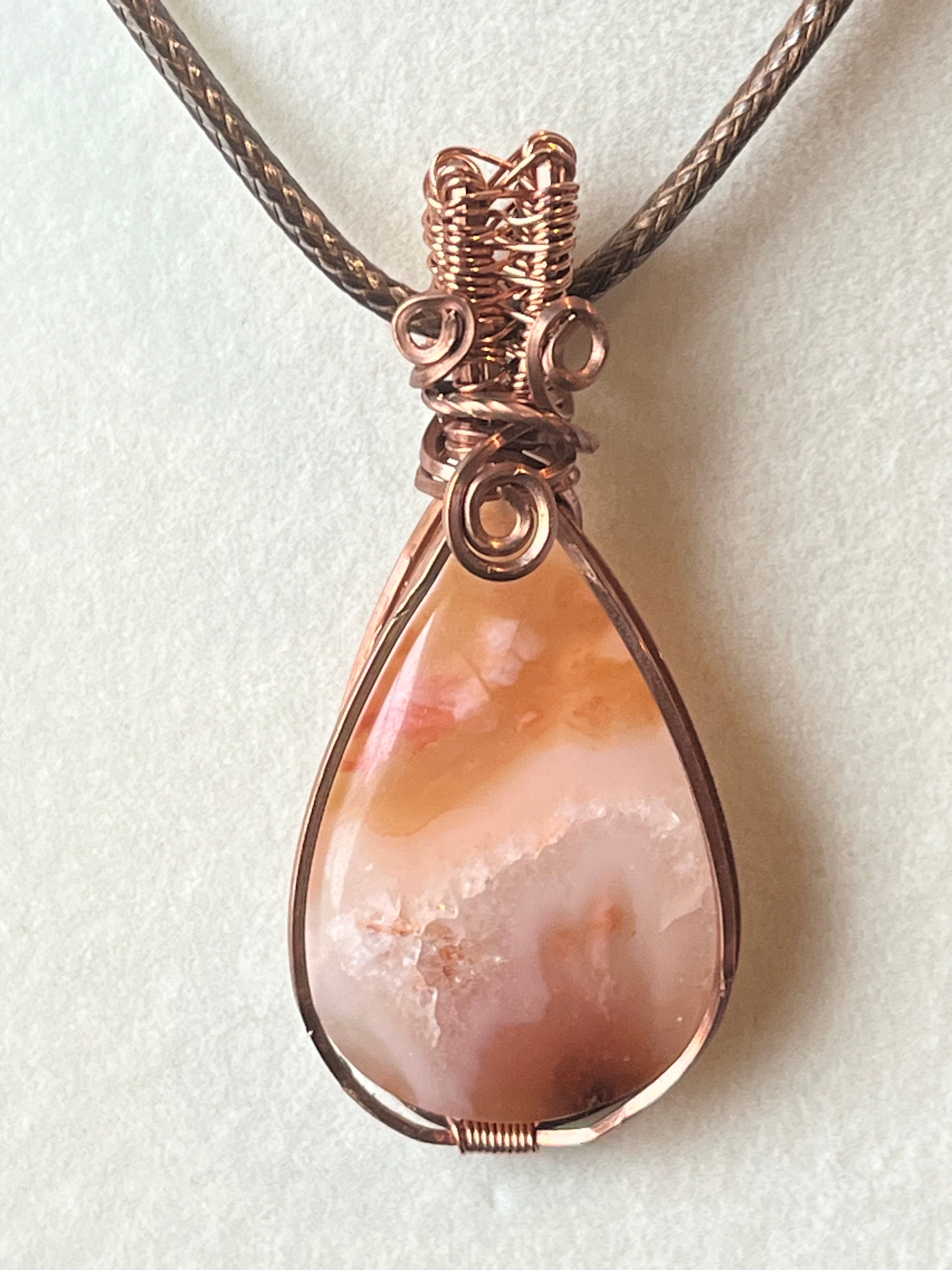 Carnelian copper wire-wrapped pendant