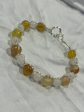 Amber & White Jade 6.5 inch silver-tone copper wire-wrapped bracelet