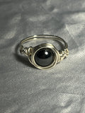 Hematite size 8 silver-tone copper wire-wrapped ring