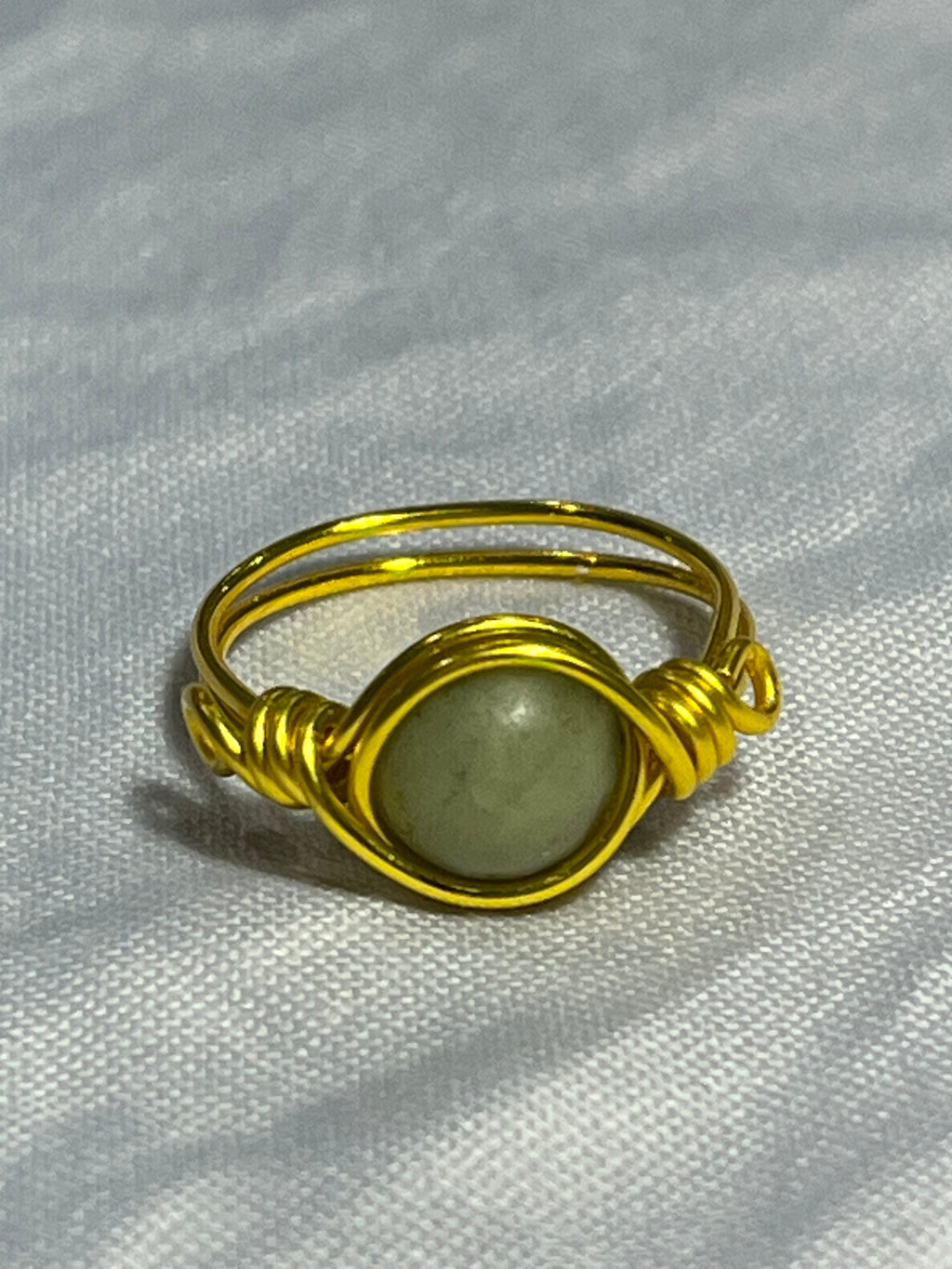 Chinese Jade size 7 gold-tone copper wire-wrapped ring