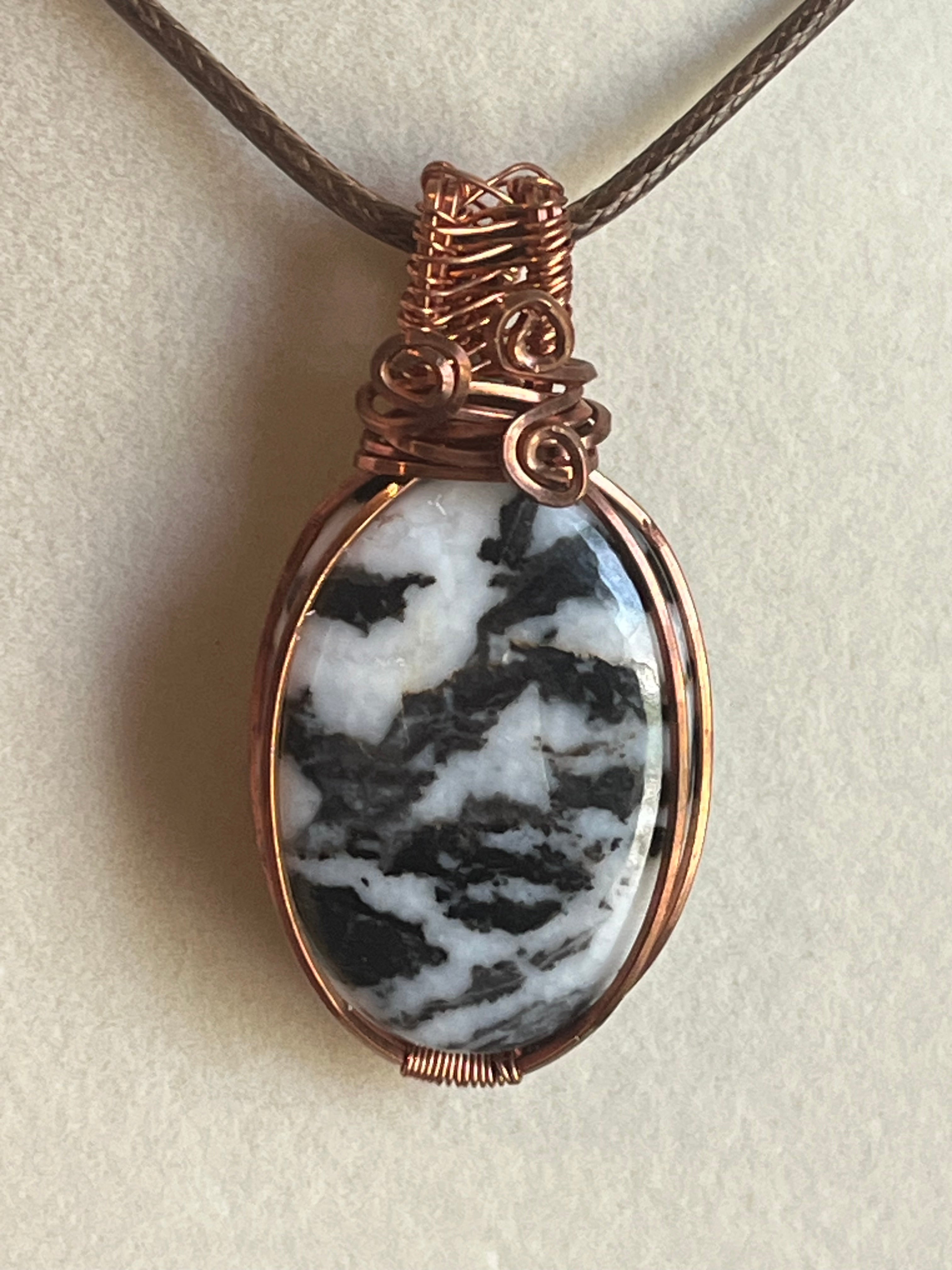 Zebra Jasper copper wire-wrapped pendant