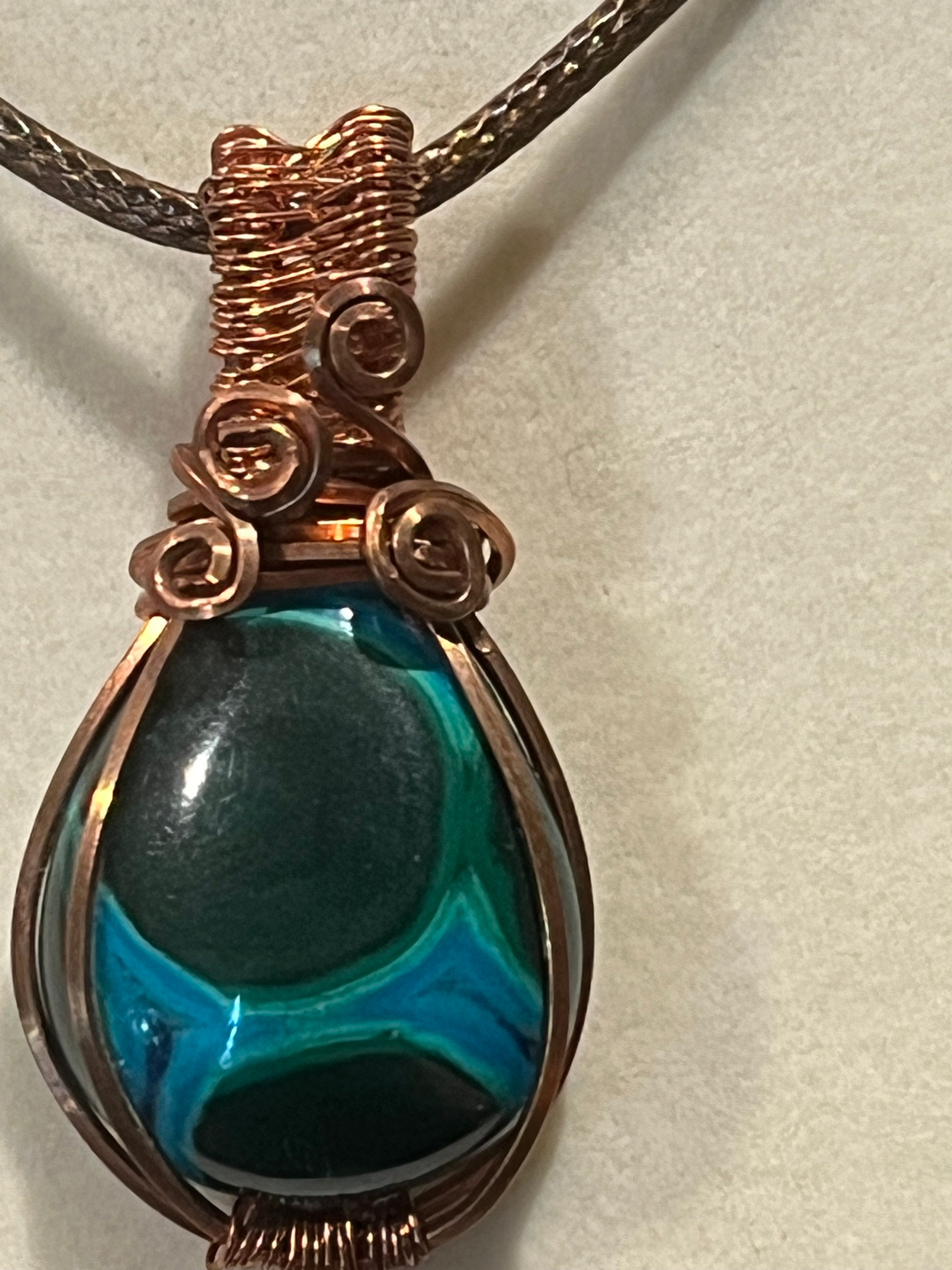 Malachite & Chrysocolla copper wire-wrapped pendant