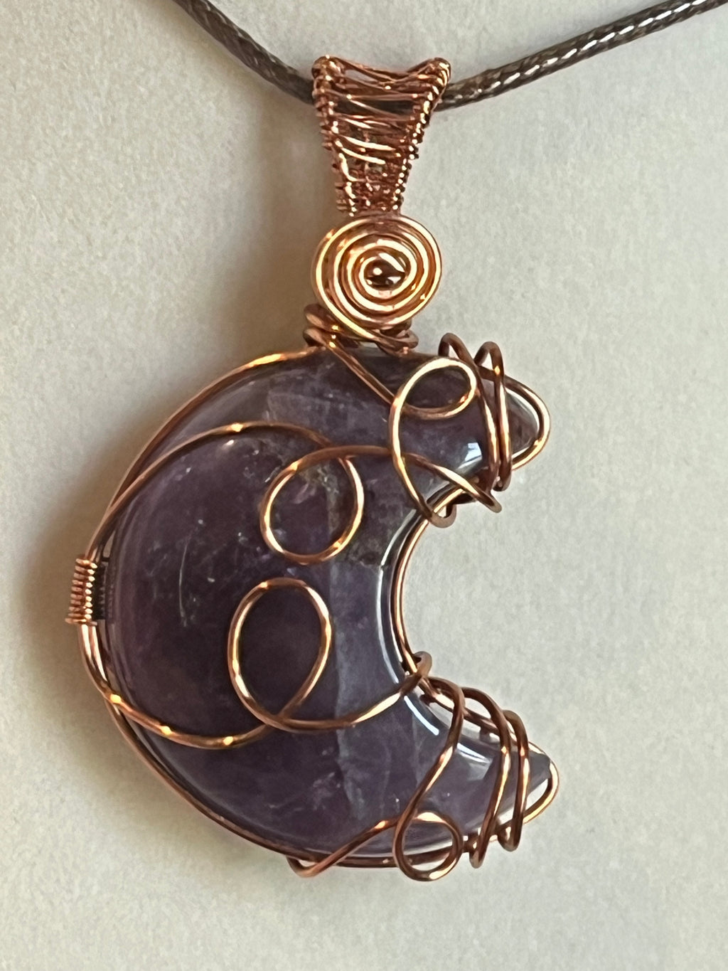 Amethyst moon copper wire-wrapped pendant