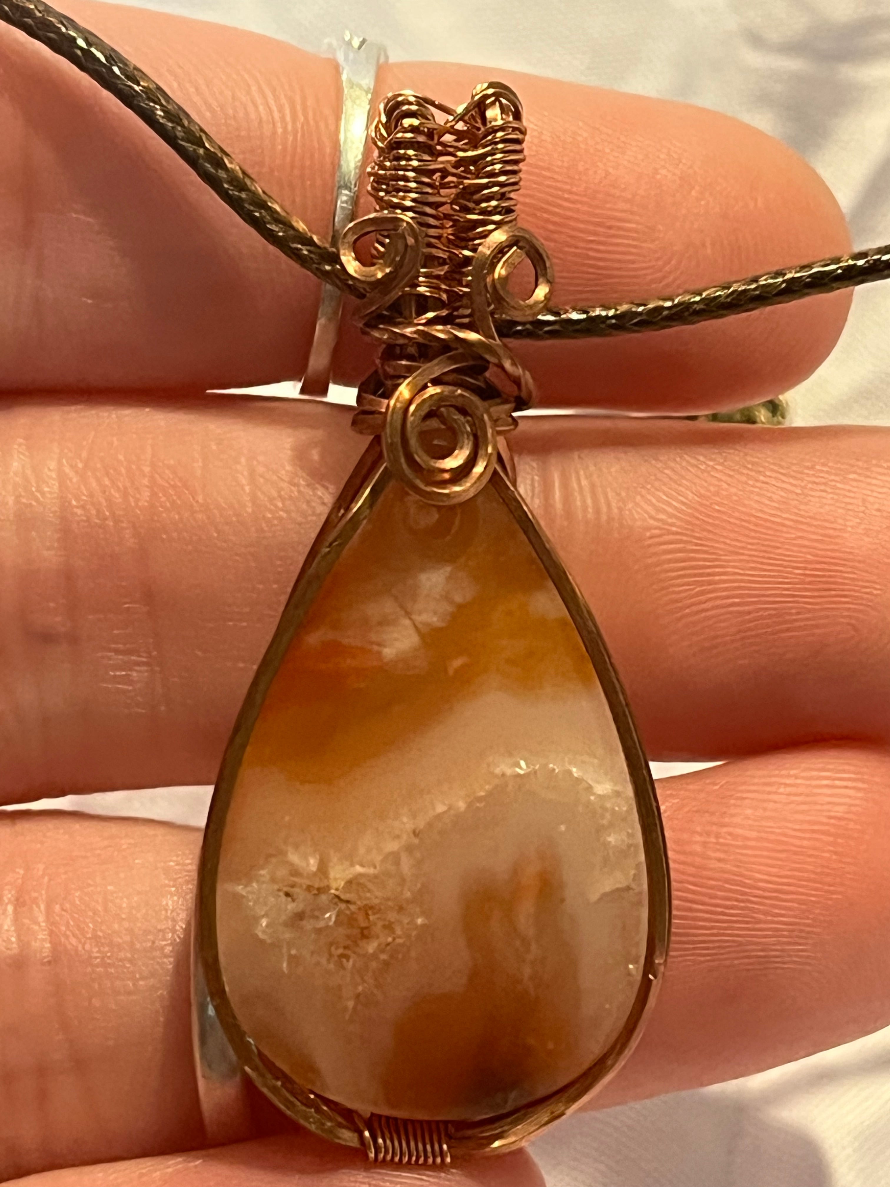 Carnelian copper wire-wrapped pendant