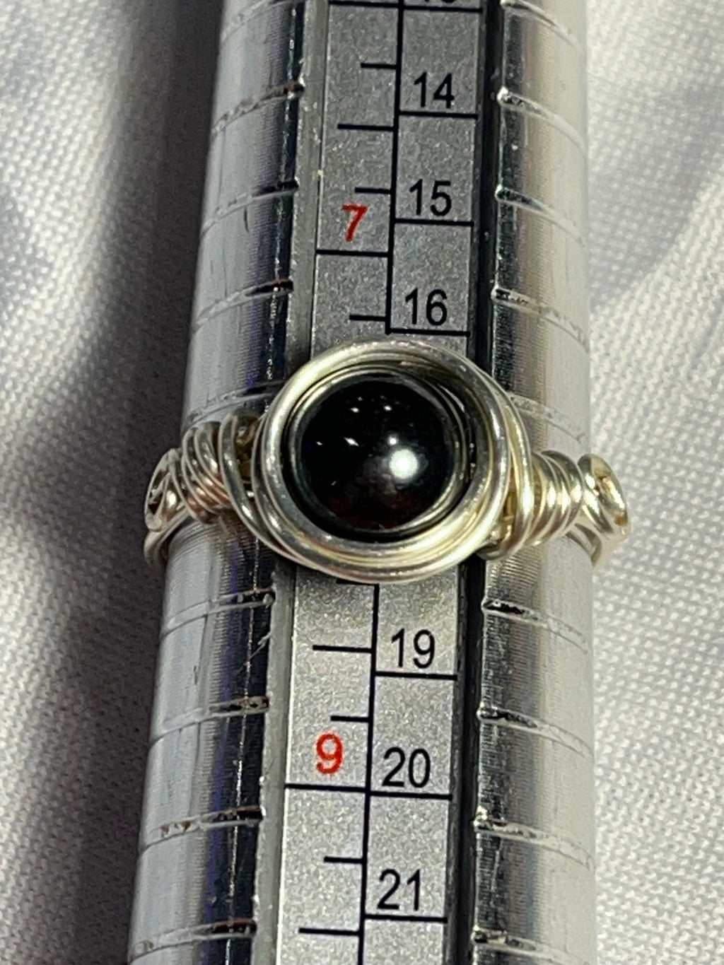 Hematite size 8 silver-tone copper wire-wrapped ring