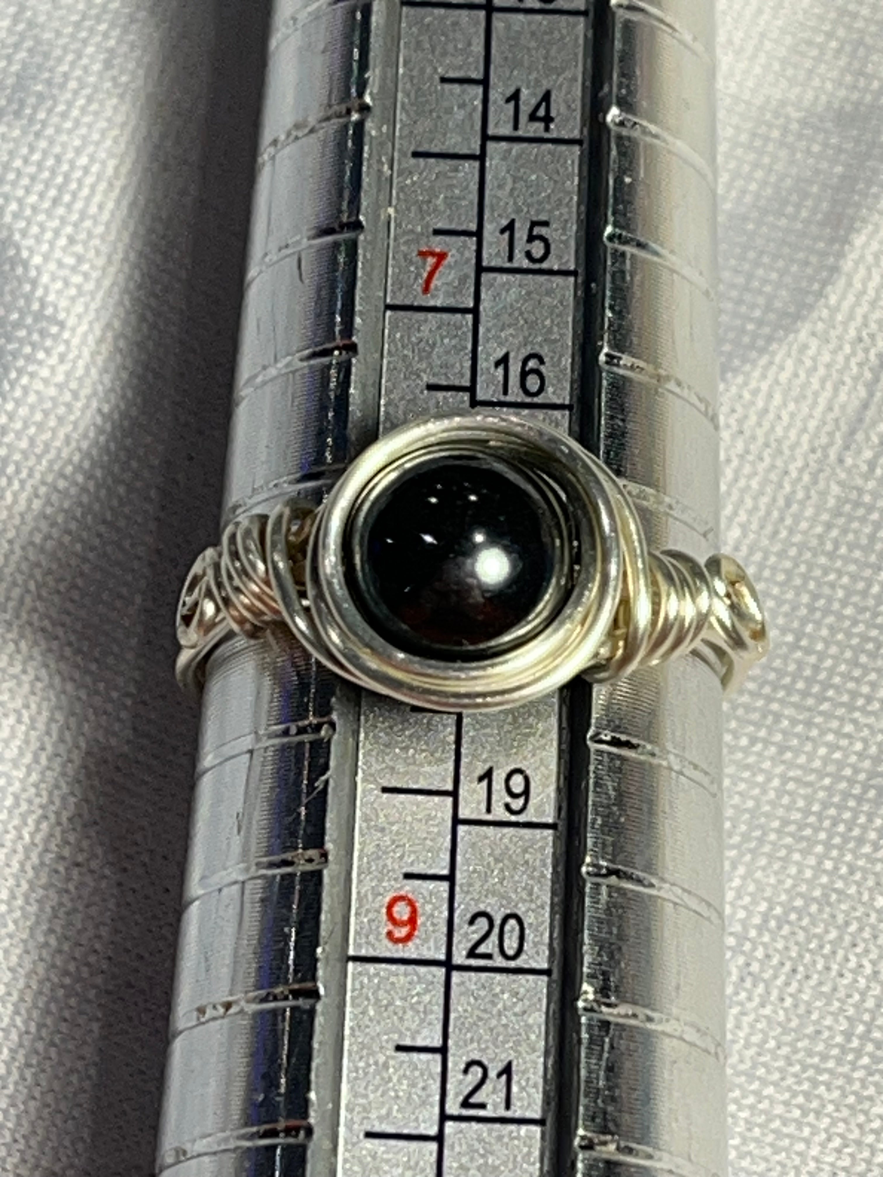 Hematite size 8 silver-tone copper wire-wrapped ring