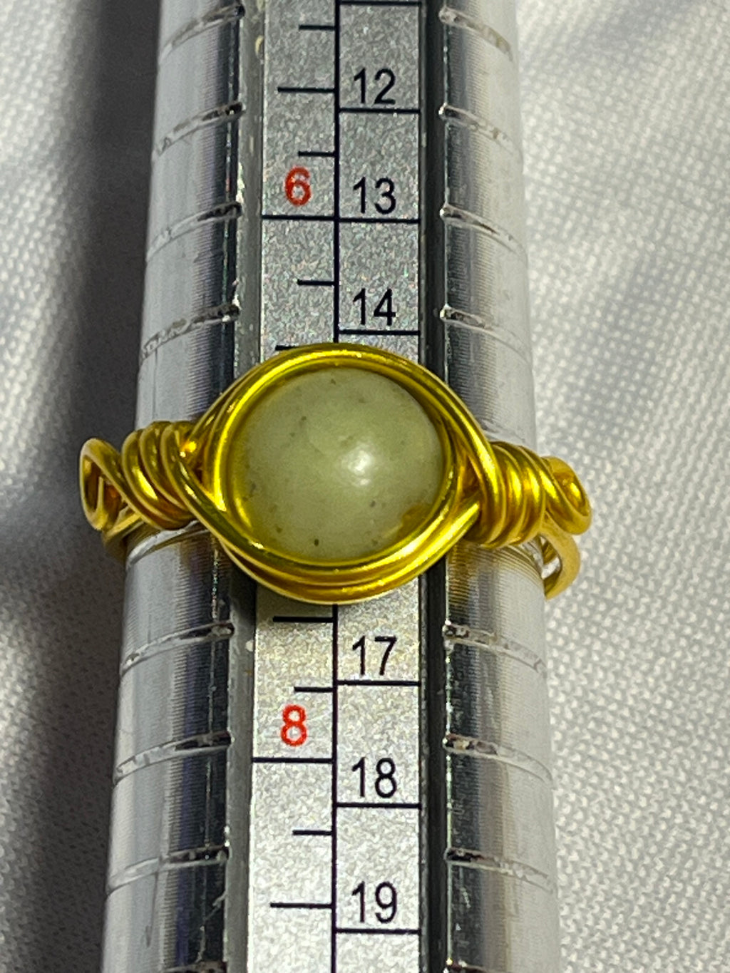 Chinese Jade size 7 gold-tone copper wire-wrapped ring
