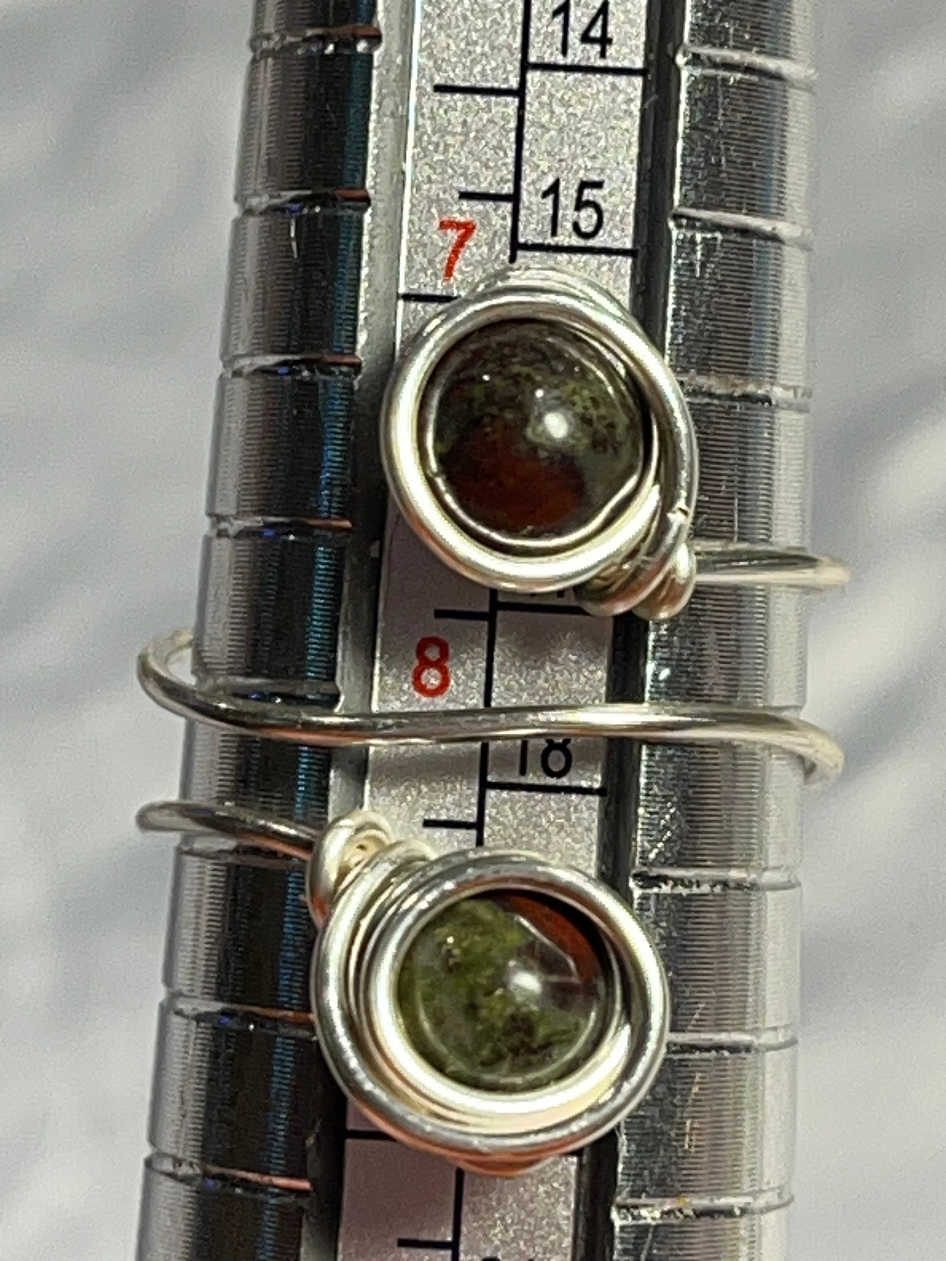 Double Dragon Stone size 8 silver-tone copper wire-wrapped ring