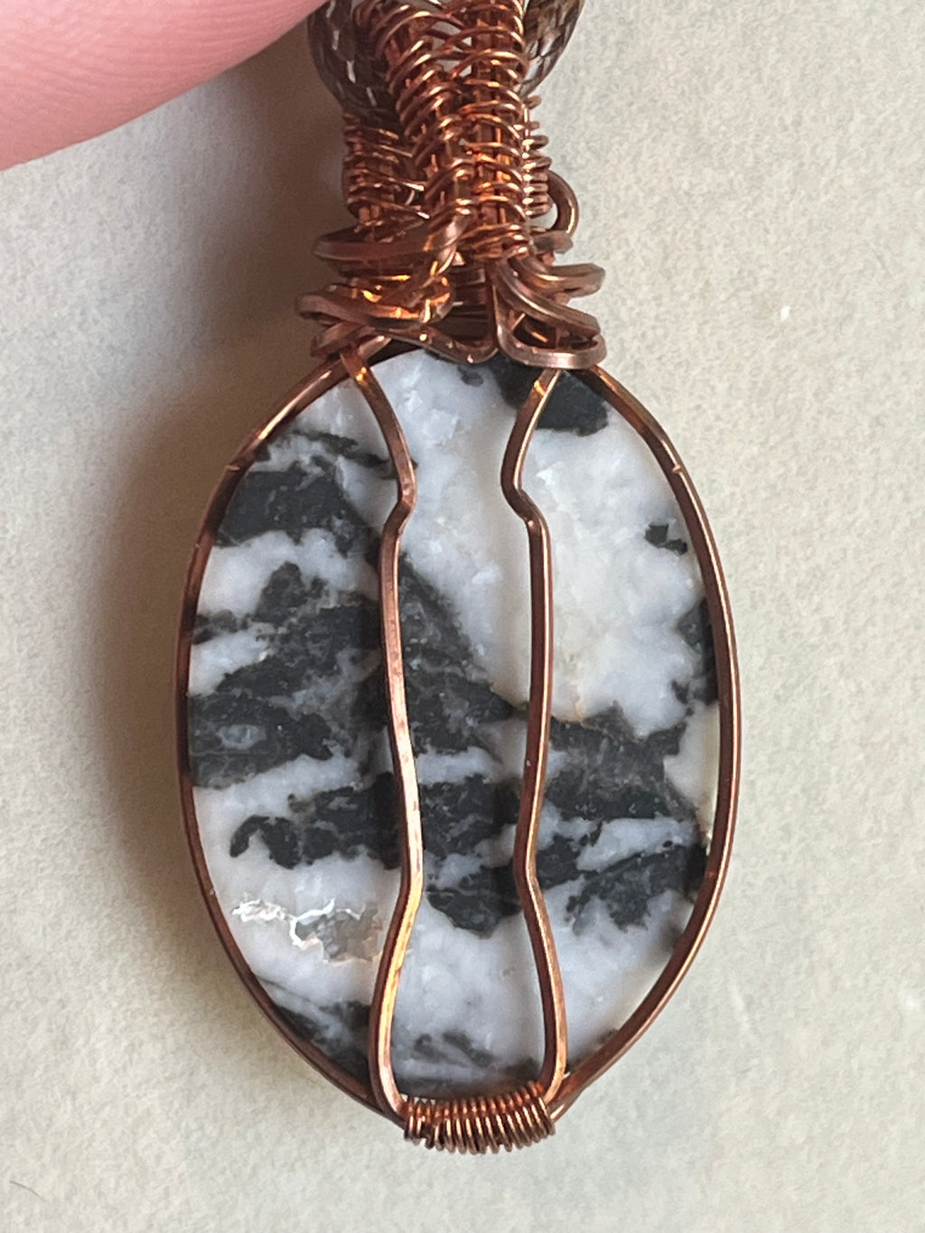 Zebra Jasper copper wire-wrapped pendant