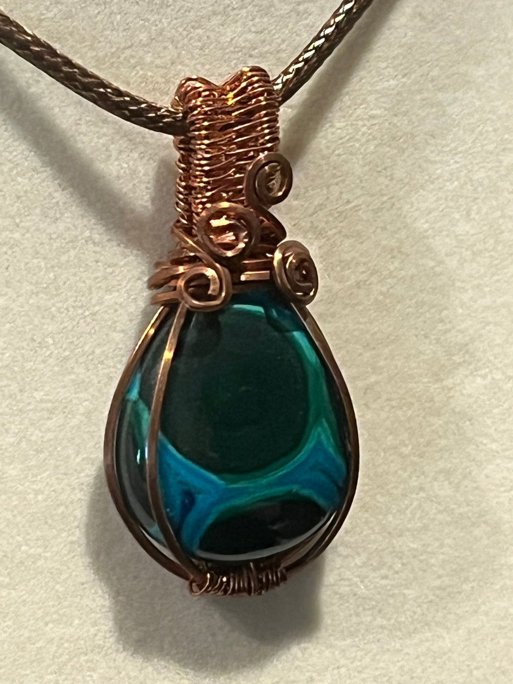 Malachite & Chrysocolla copper wire-wrapped pendant