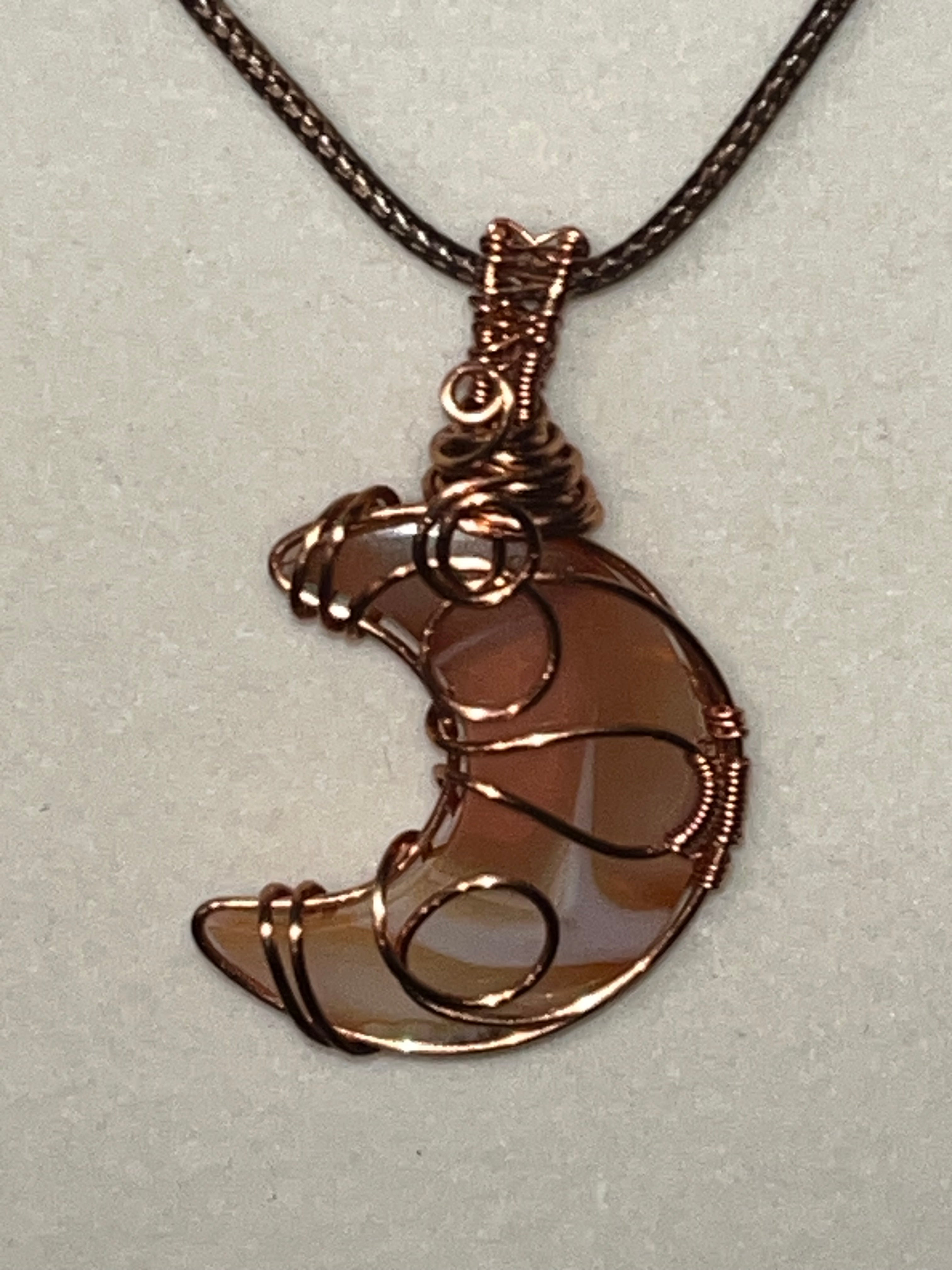 Copper Wrapped Carnelian Agate Moon Pendant