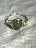 Labradorite size 8 silver-tone copper wire-wrapped ring