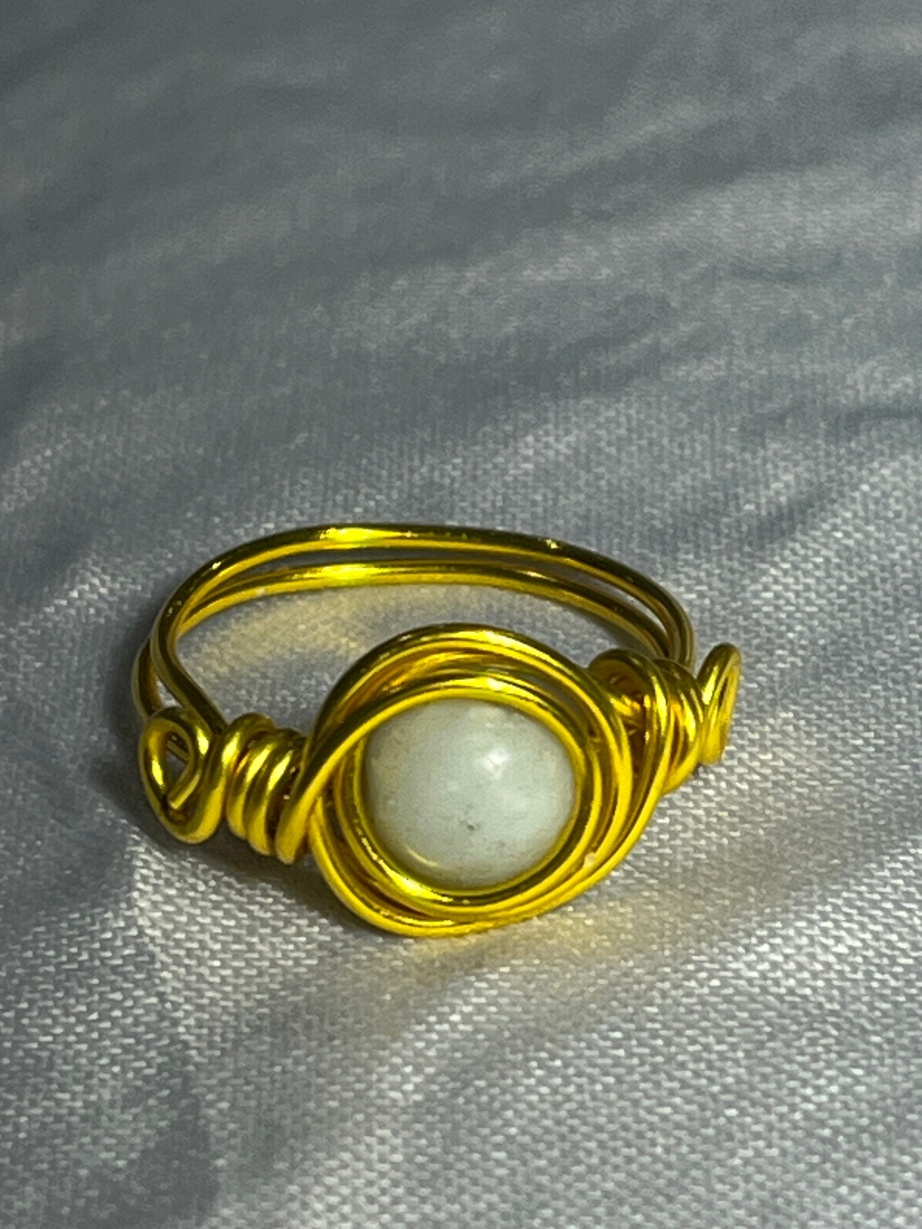 Amazonite size 7 gold-tone copper wire-wrapped ring