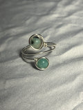 Kiwi Jasper & Amazonite size 10 silver-tone copper wire-wrapped ring