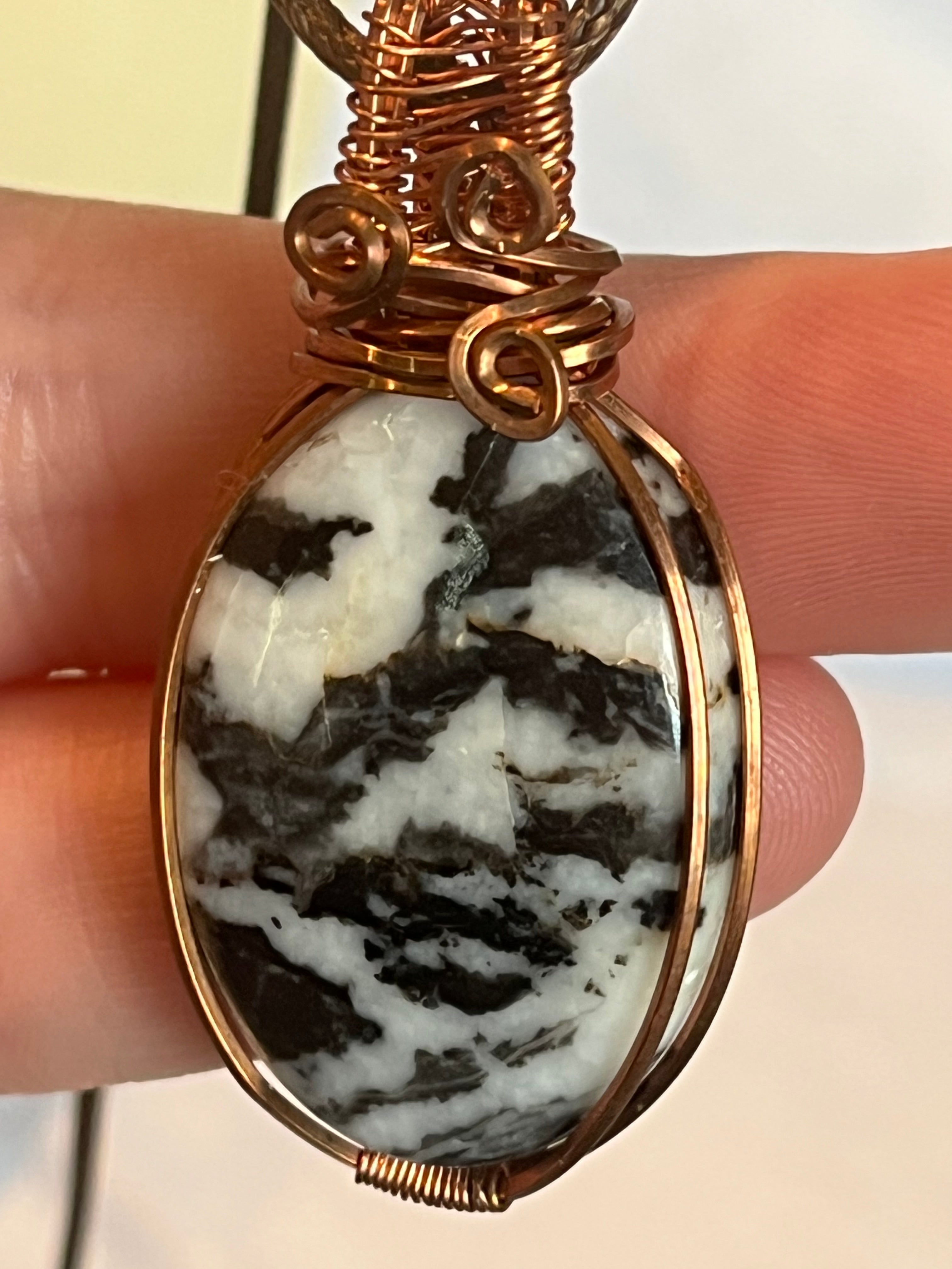 Zebra Jasper copper wire-wrapped pendant