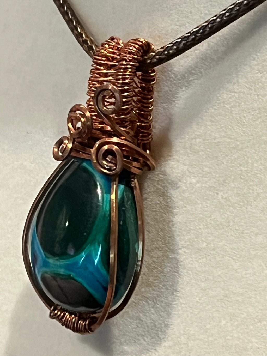 Malachite & Chrysocolla copper wire-wrapped pendant