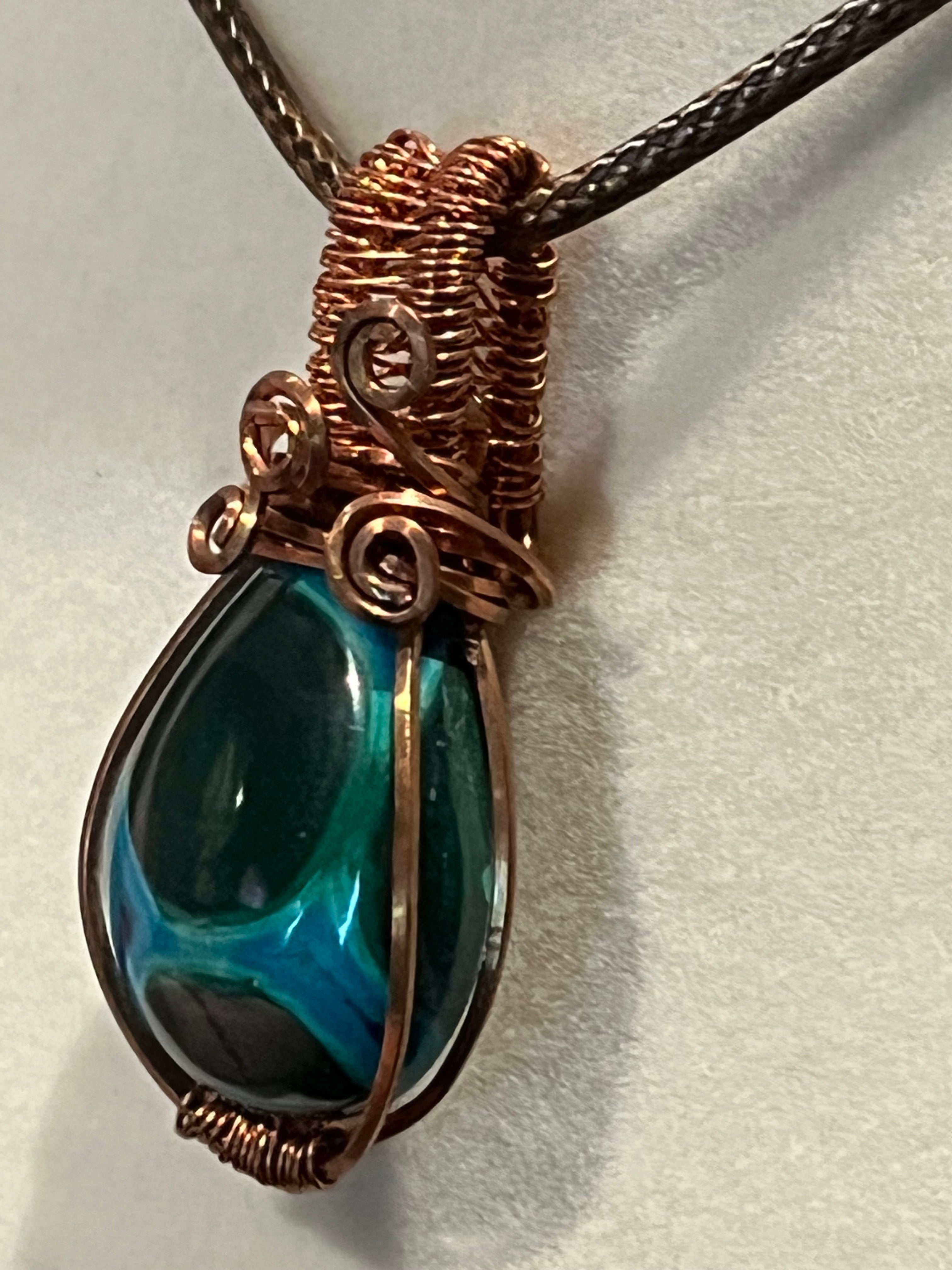 Malachite & Chrysocolla copper wire-wrapped pendant