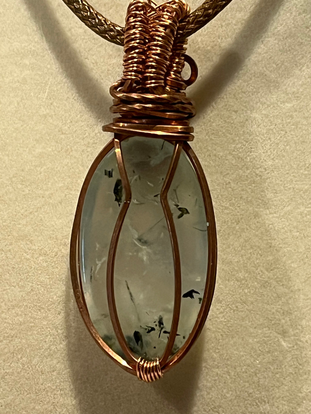 Prehnite copper wire-wrapped pendant